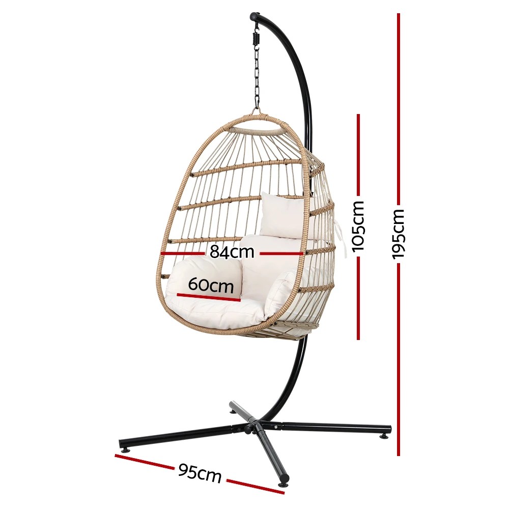 2 Gardeon Outdoor Egg Swing Chair Wicker Rope Furniture Pod Stand Foldable - Multi, 2 of 5