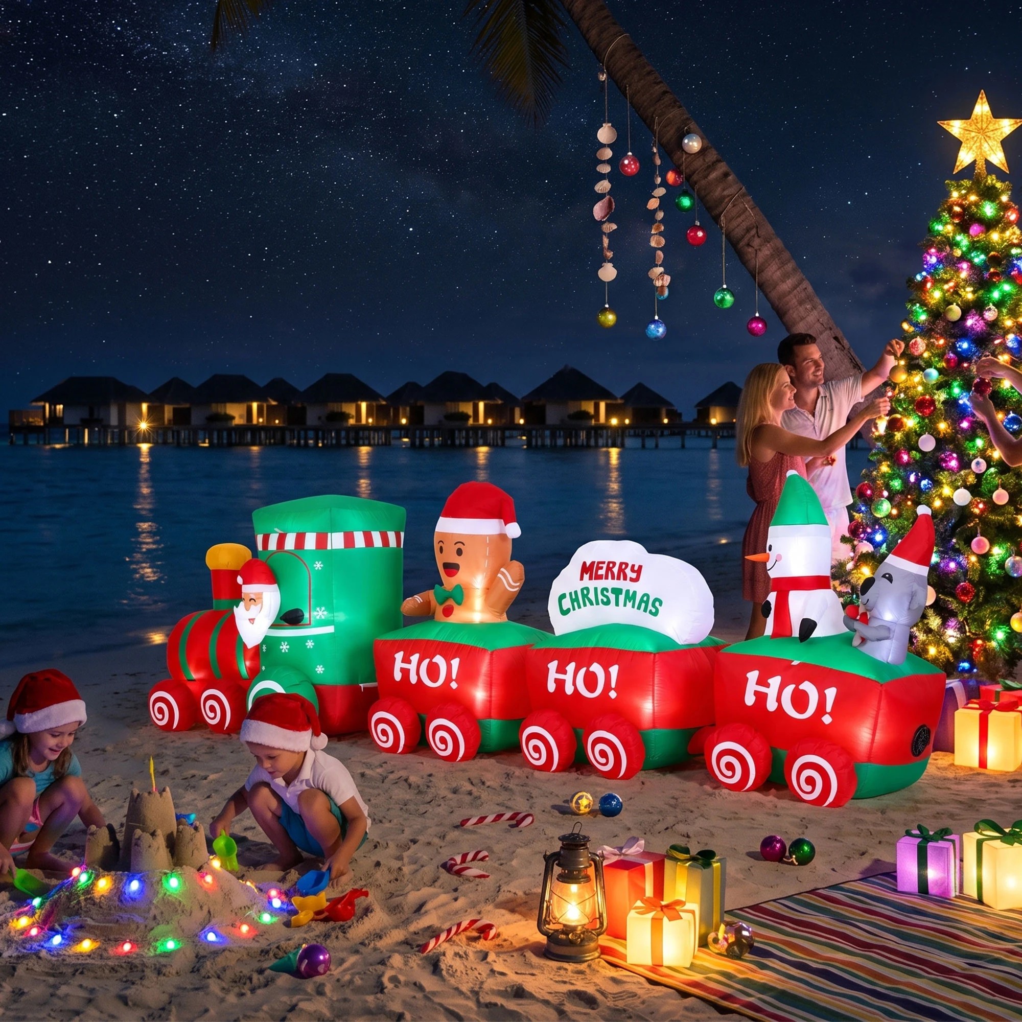 9 Jingle Jollys Christmas Inflatable Santa Train 3.6M Length LED Decorations Illuminated - Multi, 9 of 9