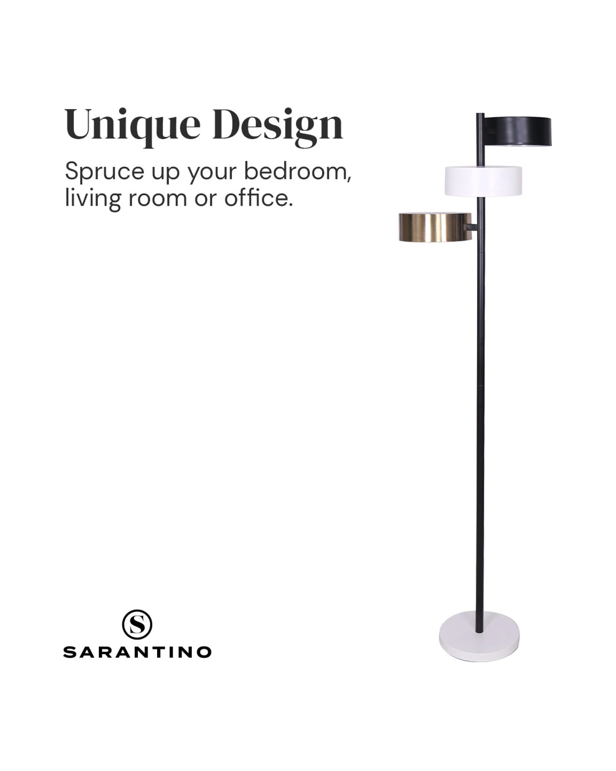 1 Sarantino Metal Floor Lamp with 3 Swirl Shades, 1 of 9
