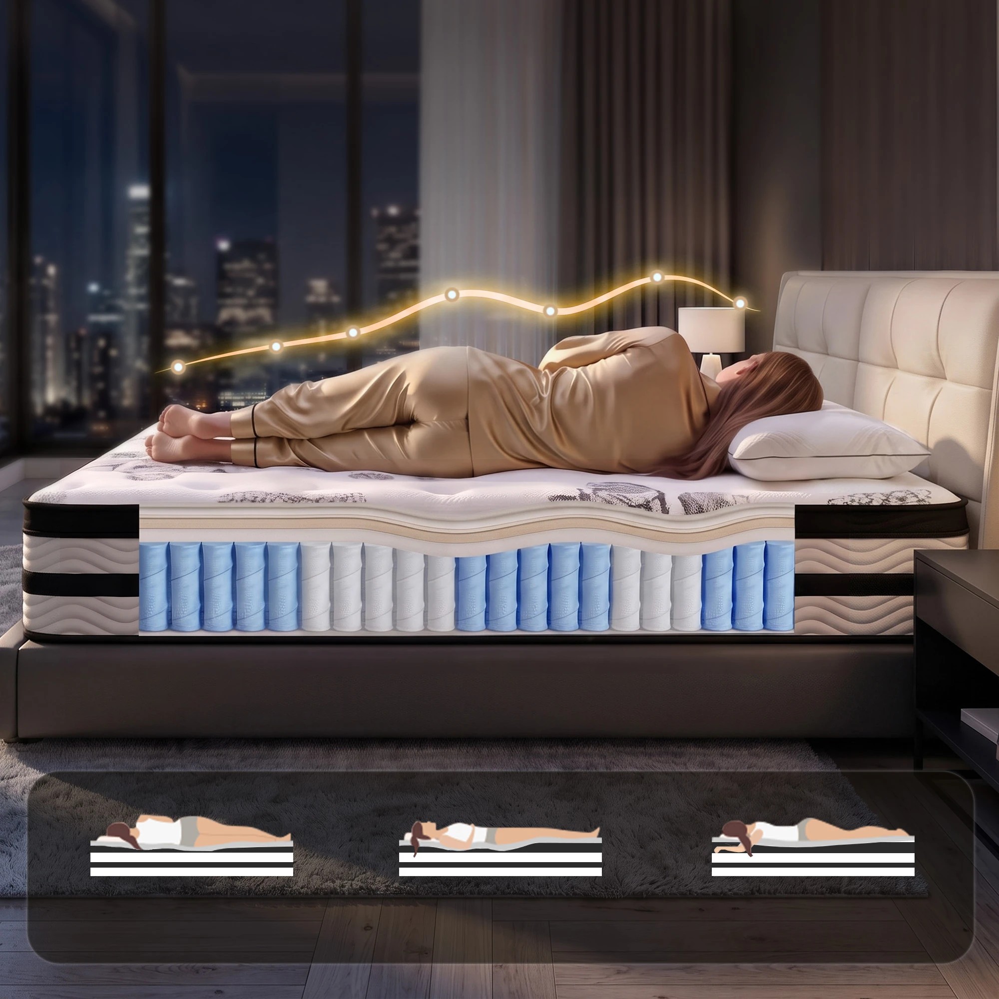 2 Giselle Bedding Mattress Medium Firm Euro Top Mattress, 5 Zone Pocket Spring 34cm - Queen Bed - Multi, 2 of 8