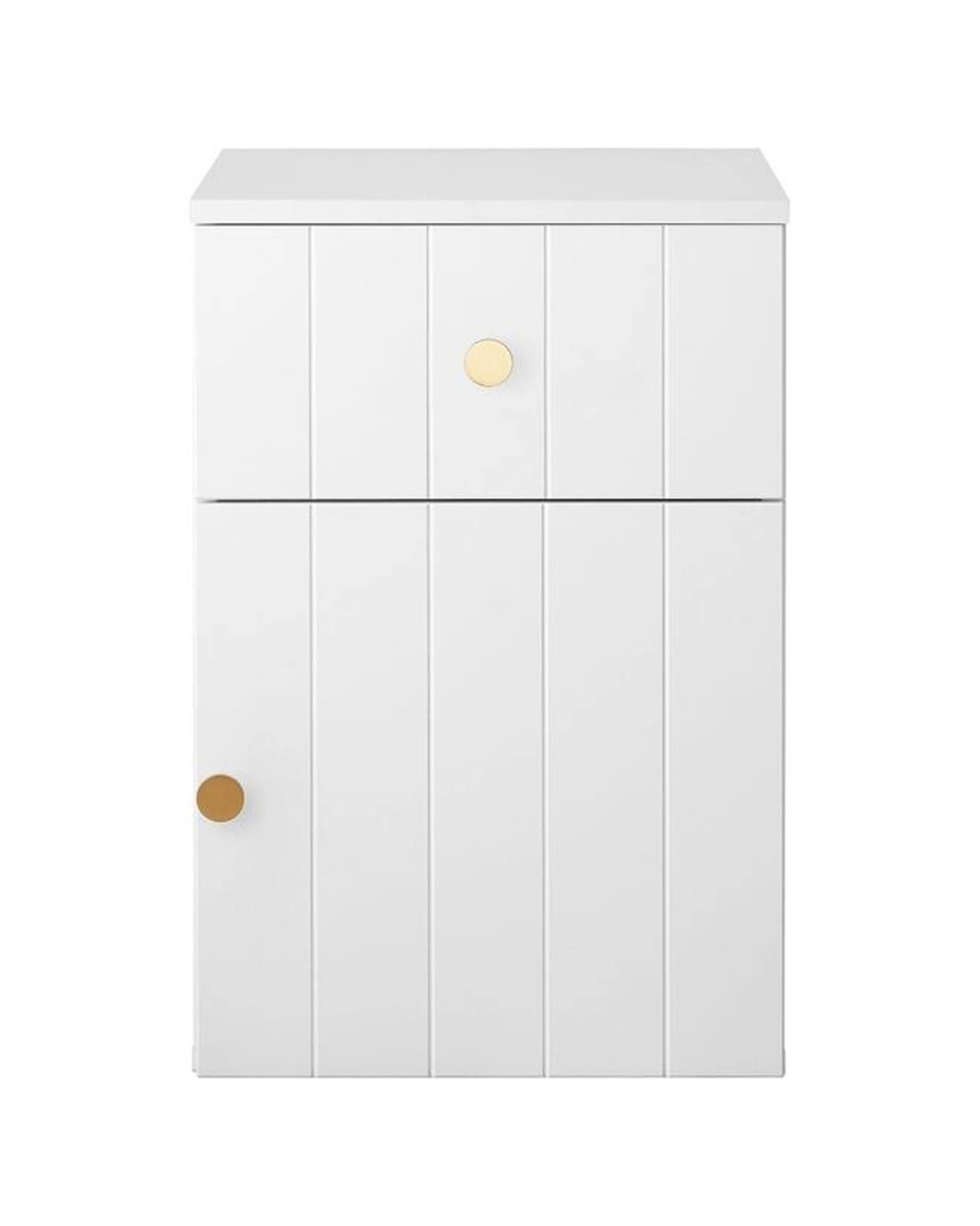 1 European Cabinetry Porto VJ Panel Front Bedside Table Brass Round Handle - White, 1 of 4