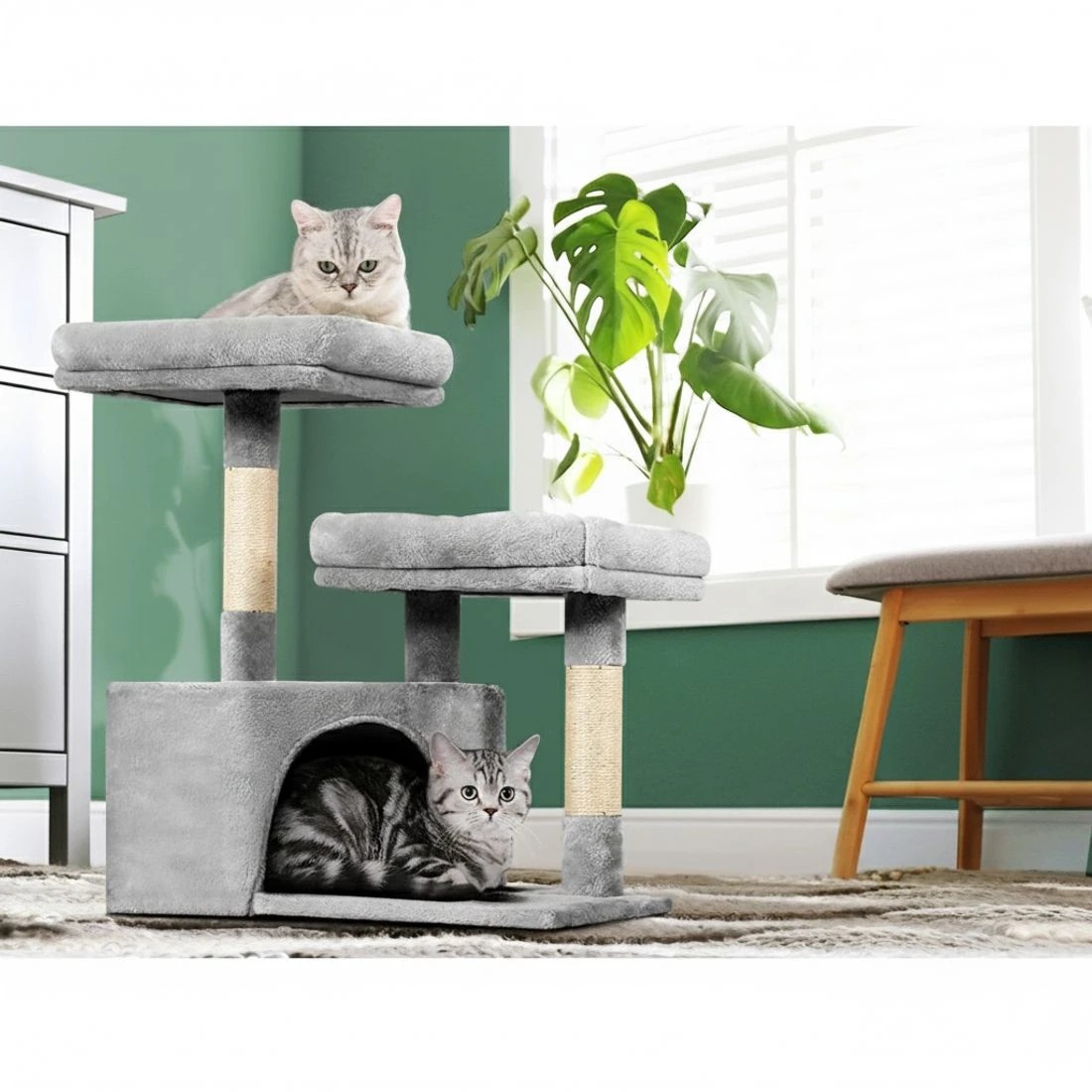 3 i.Pet Cat Tree 69cm Scratching Post Tower Scratcher Wood Condo House Bed - Grey, 3 of 5
