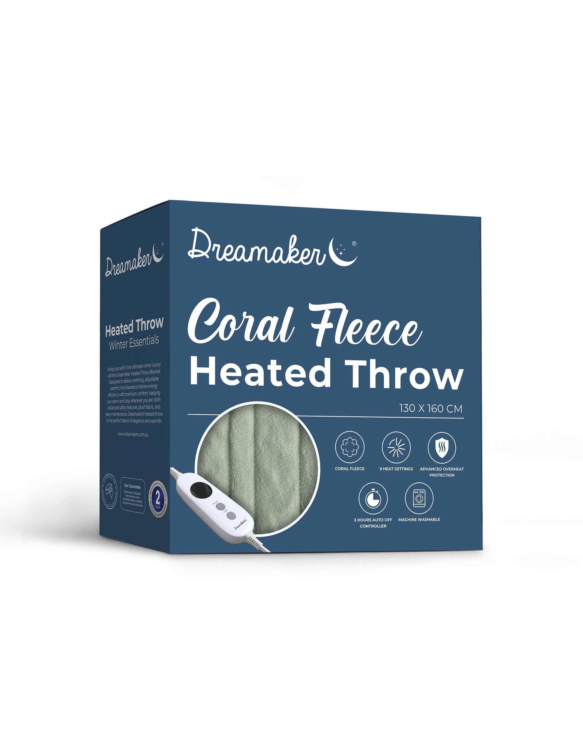 7 Dreamaker Kingston Coral Fleece Electric Heated Throw Blanket 130x160cm - Sage, 7 of 7