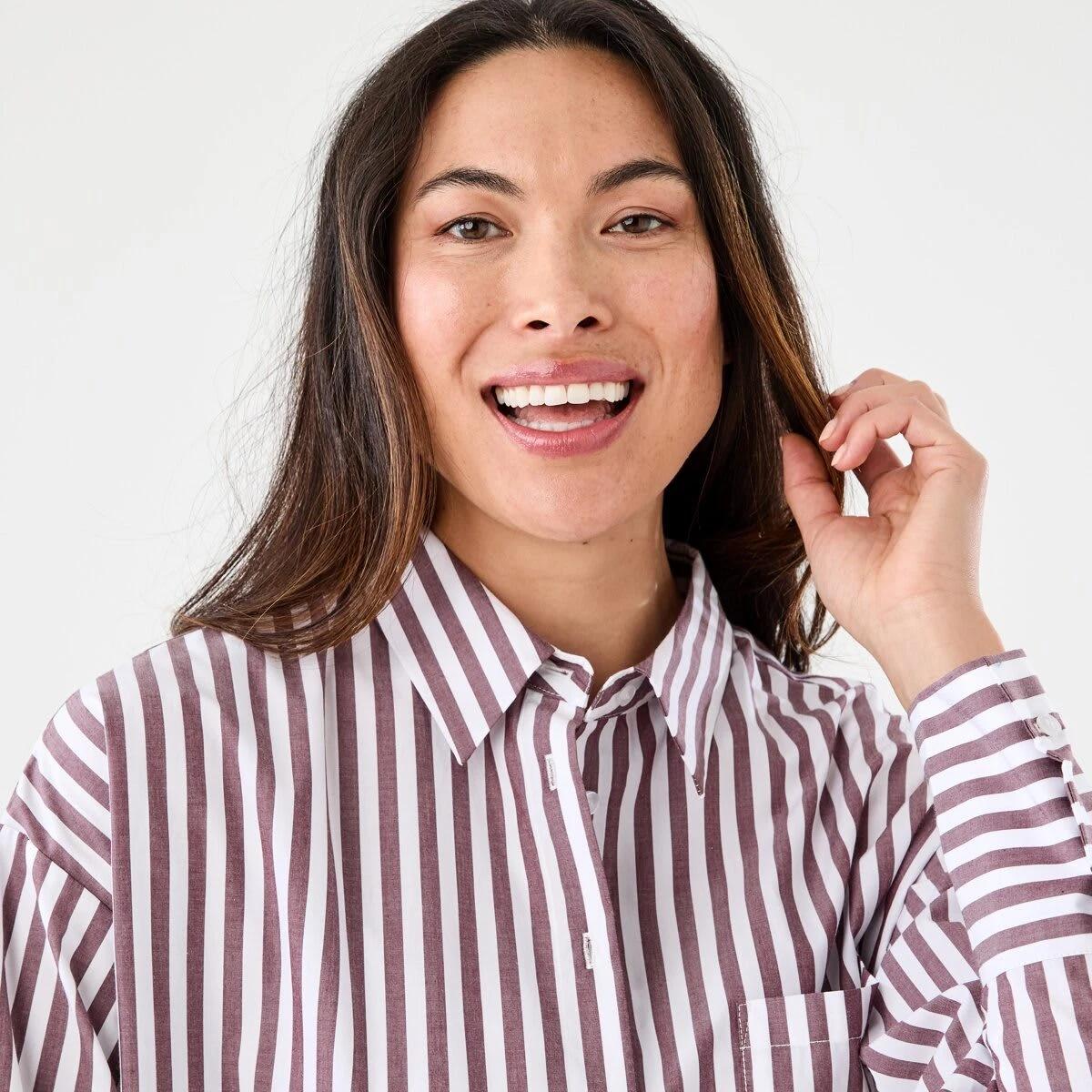 5 Long Sleeve Oversized Cotton Shirt Deep Strpe, 5 of 8