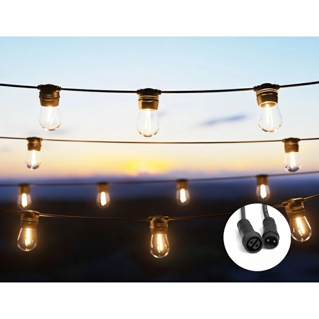 6 17m Solar Festoon Lights Outdoor LED String Light Christmas Party Decor 2pcs - Black, 6 of 6