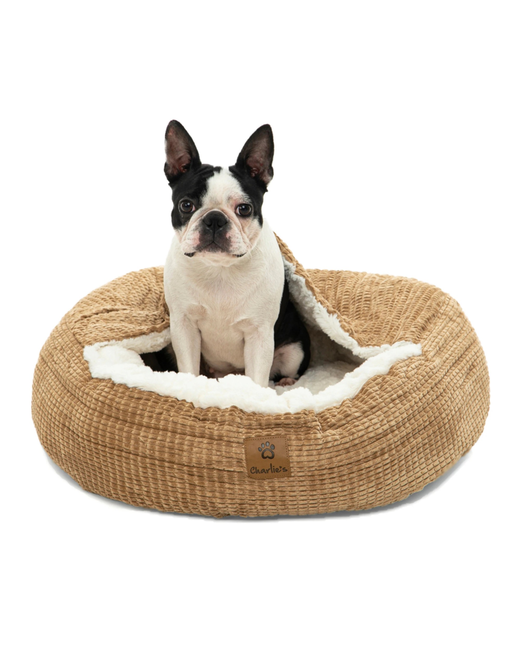 1 Charlie's Snookie Hooded Calming Dog Bed Small - Coffee, 1 of 8