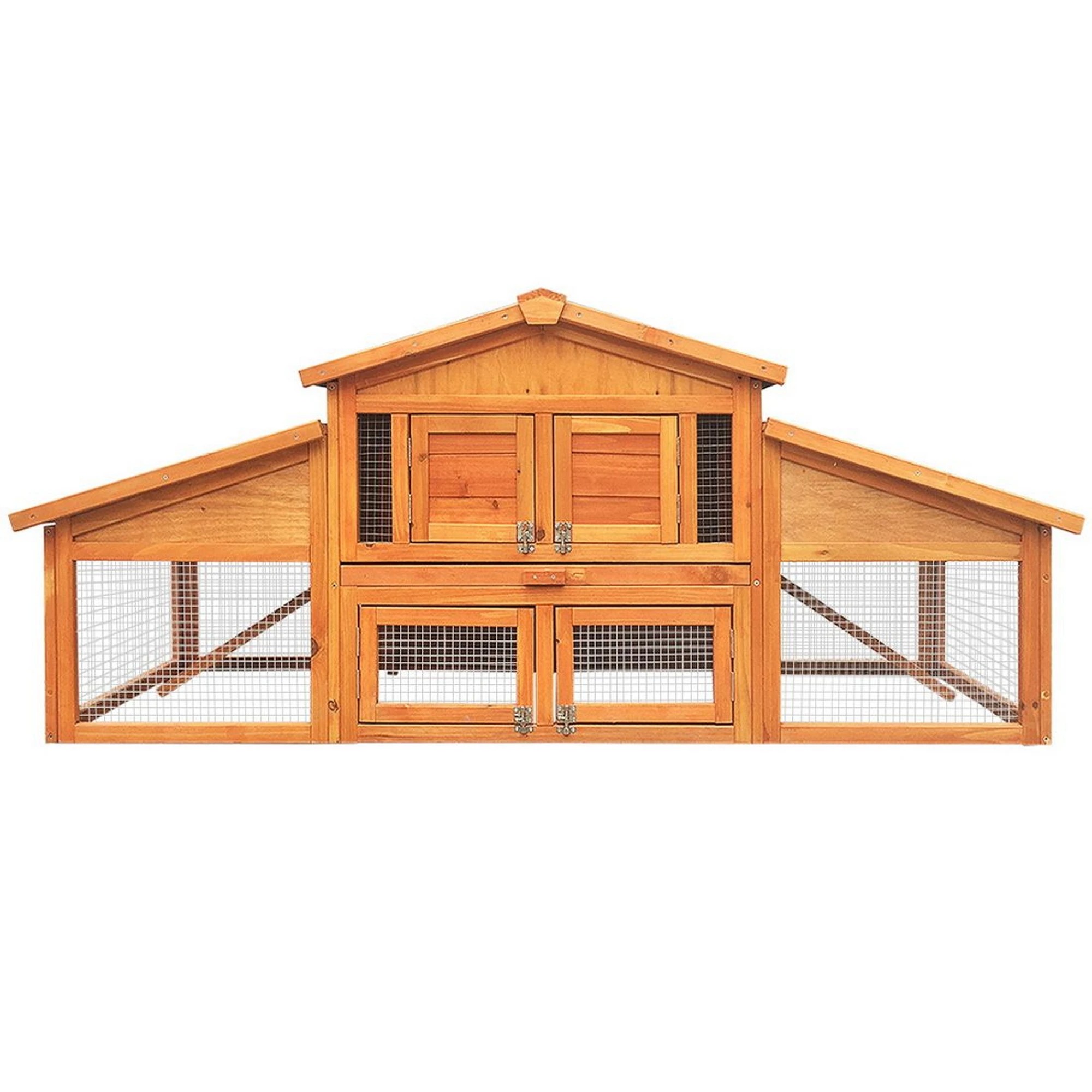 4 i.Pet Chicken Coop Rabbit Hutch Large House Outdoor Wooden Pet Bunny Run Cage - Brown, 4 of 10