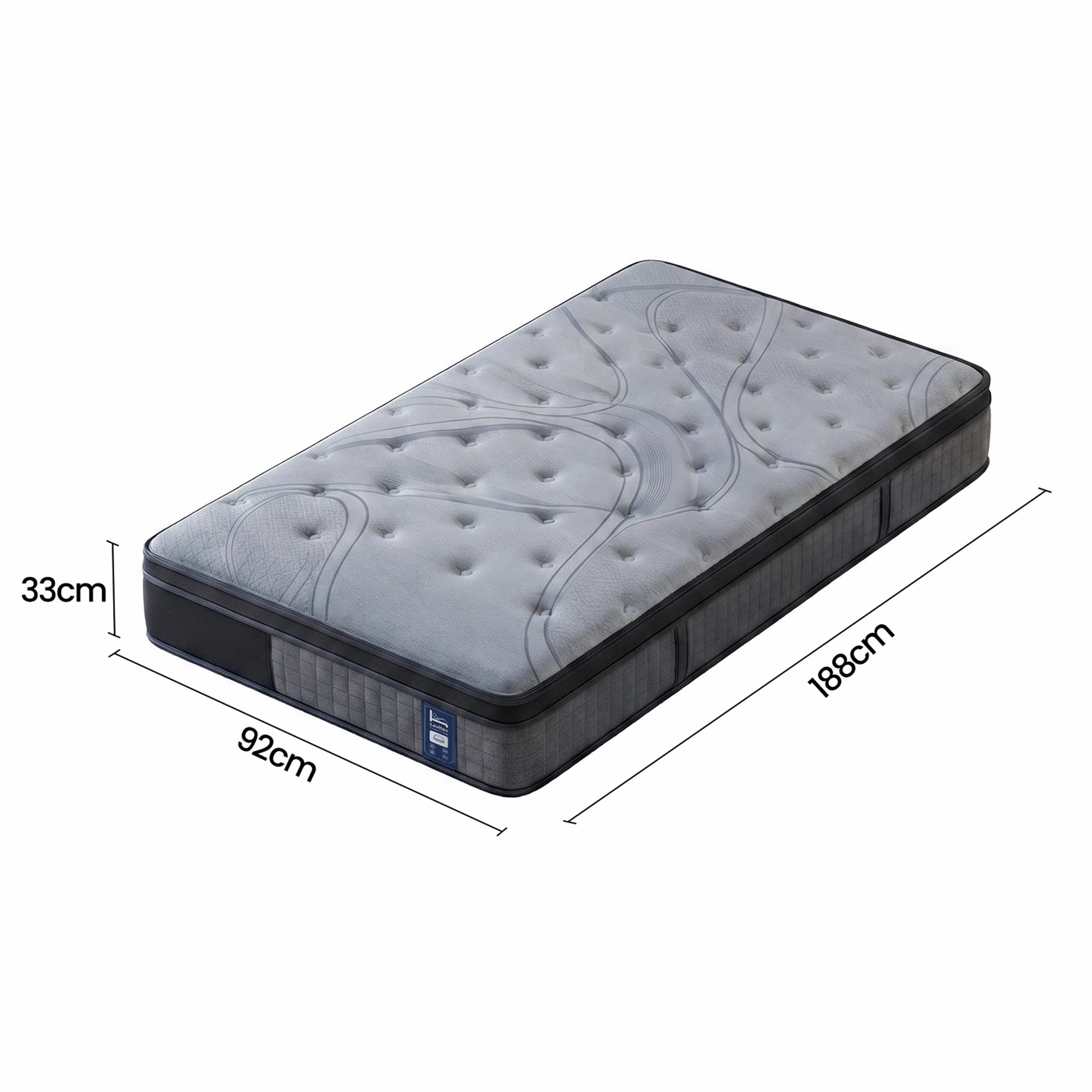 2 Levitex Single Mattress 7-Zone Pocket Spring 8.0 Extra Firm with Dual-Row Edge Knit Cover - Single Bed - Grey, 2 of 9