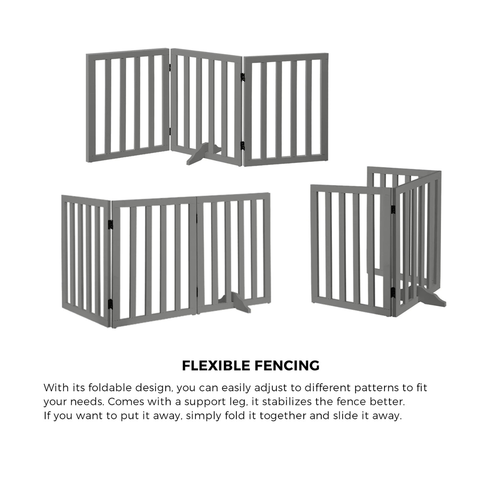 6 Alopet Wooden Pet Gate Dog Fence Safety Stair Barrier Security Door 3-Panel - Grey, 6 of 10