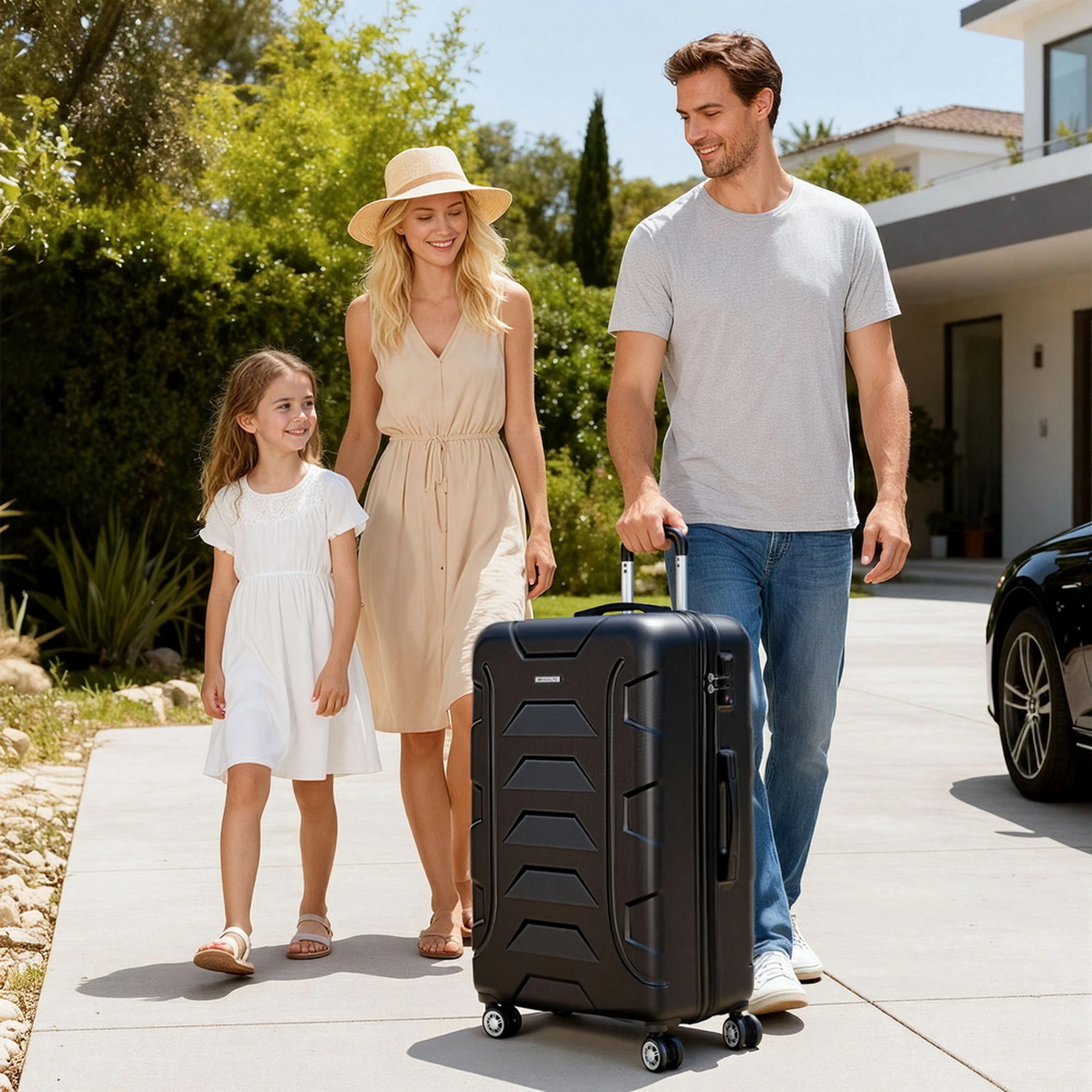 2 Wanderlite 28" 75cm Luggage Trolley Travel Suitcase Set TSA Hard Case Lightweight Strap - Black, 2 of 8