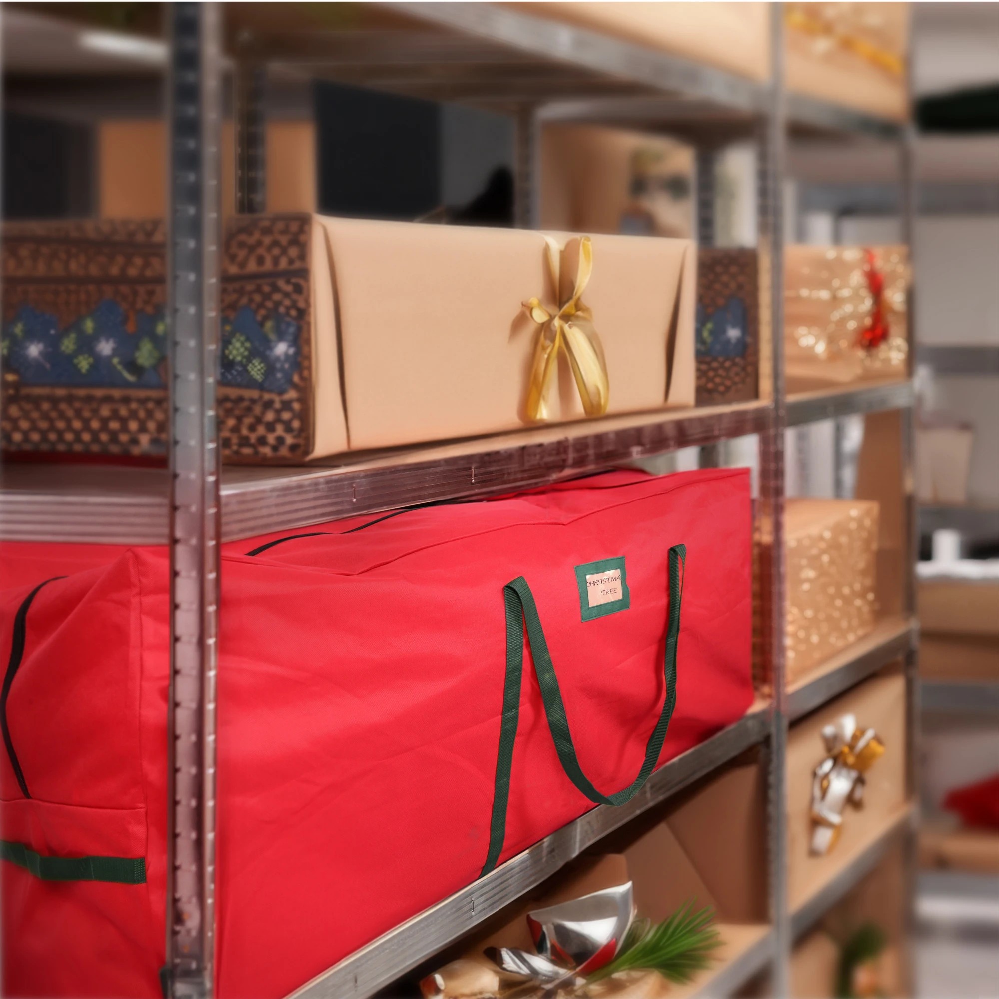 8 Red Christmas Tree Storage Bag Holiday Decoration Zip Bag Oxford Durable, 8 of 9