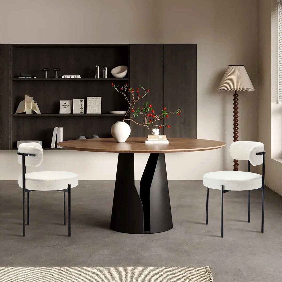 3 Ausway 2pcs Dining Chair Set Round Upholstered Boucle, 3 of 5