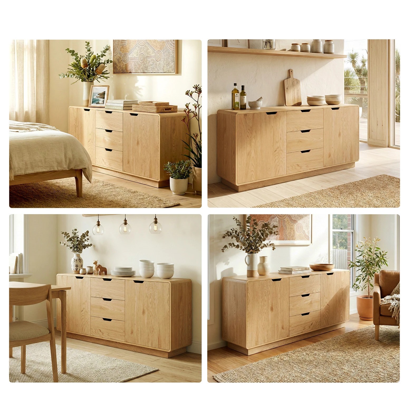 8 Artiss Buffet Sideboard Cabinet Storage Kitchen Cupboard Drawers Round Edge - Natural, 8 of 10