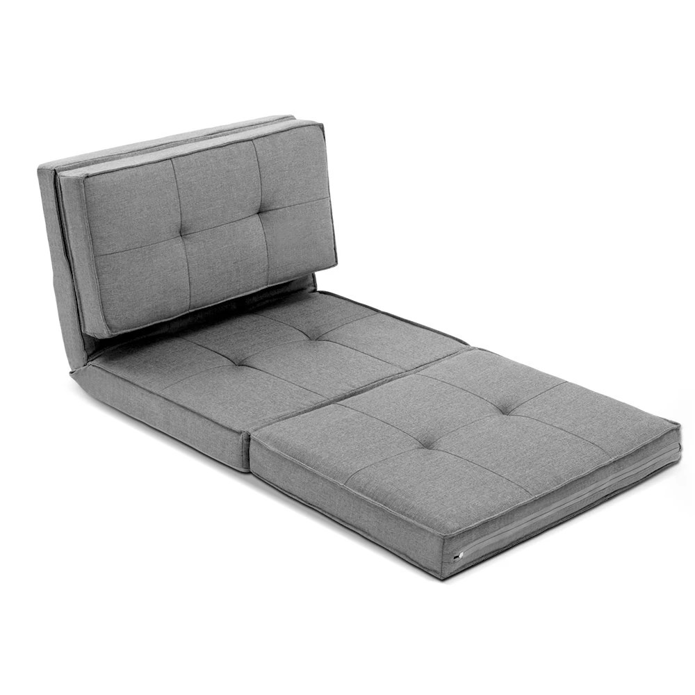 1 Artiss Floor Lounge Single Sofa Bed  Fabric - Grey, 1 of 6