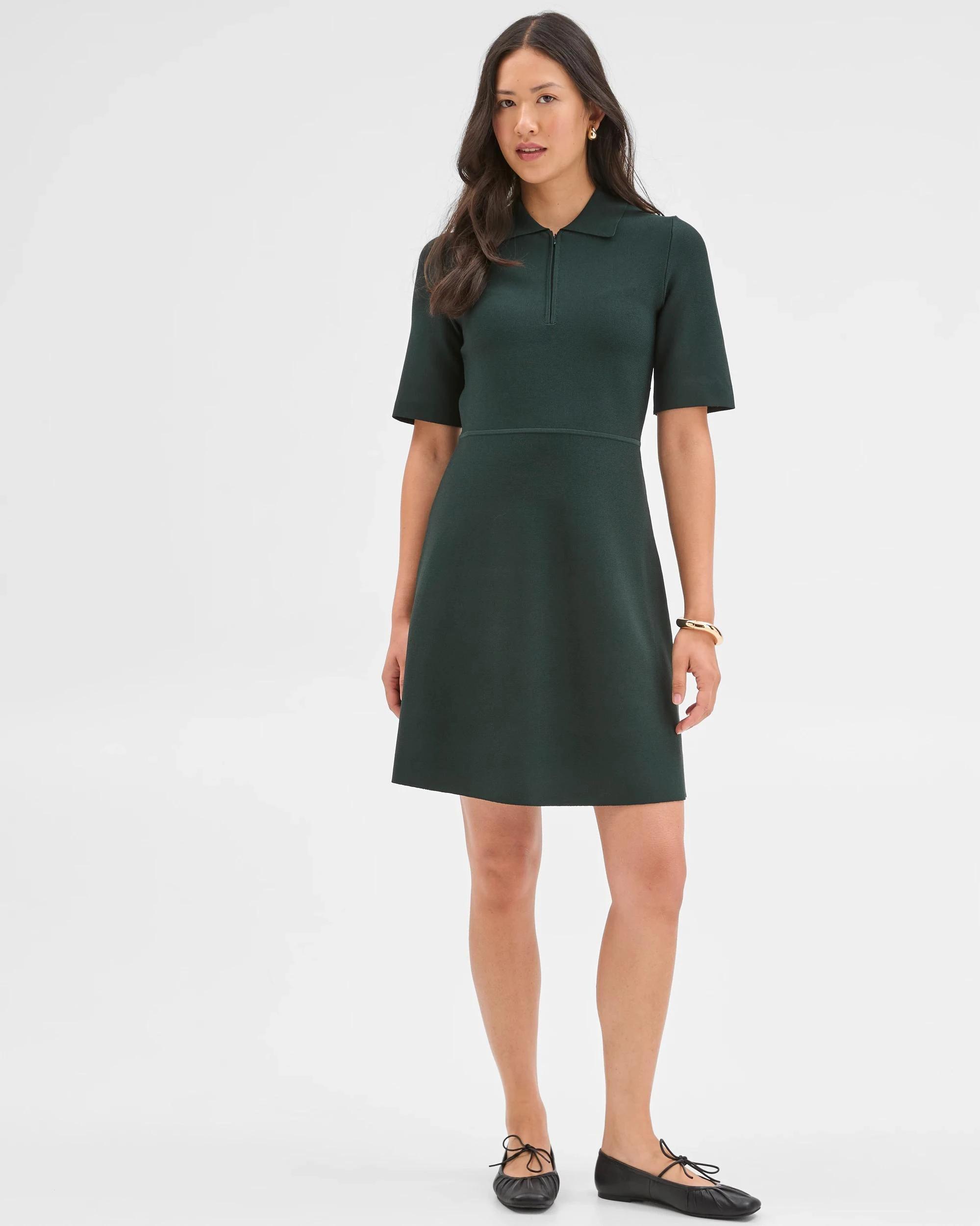 2 Preview Short Sleeve Crepe Knit Mini Dress MID JADE, 2 of 6