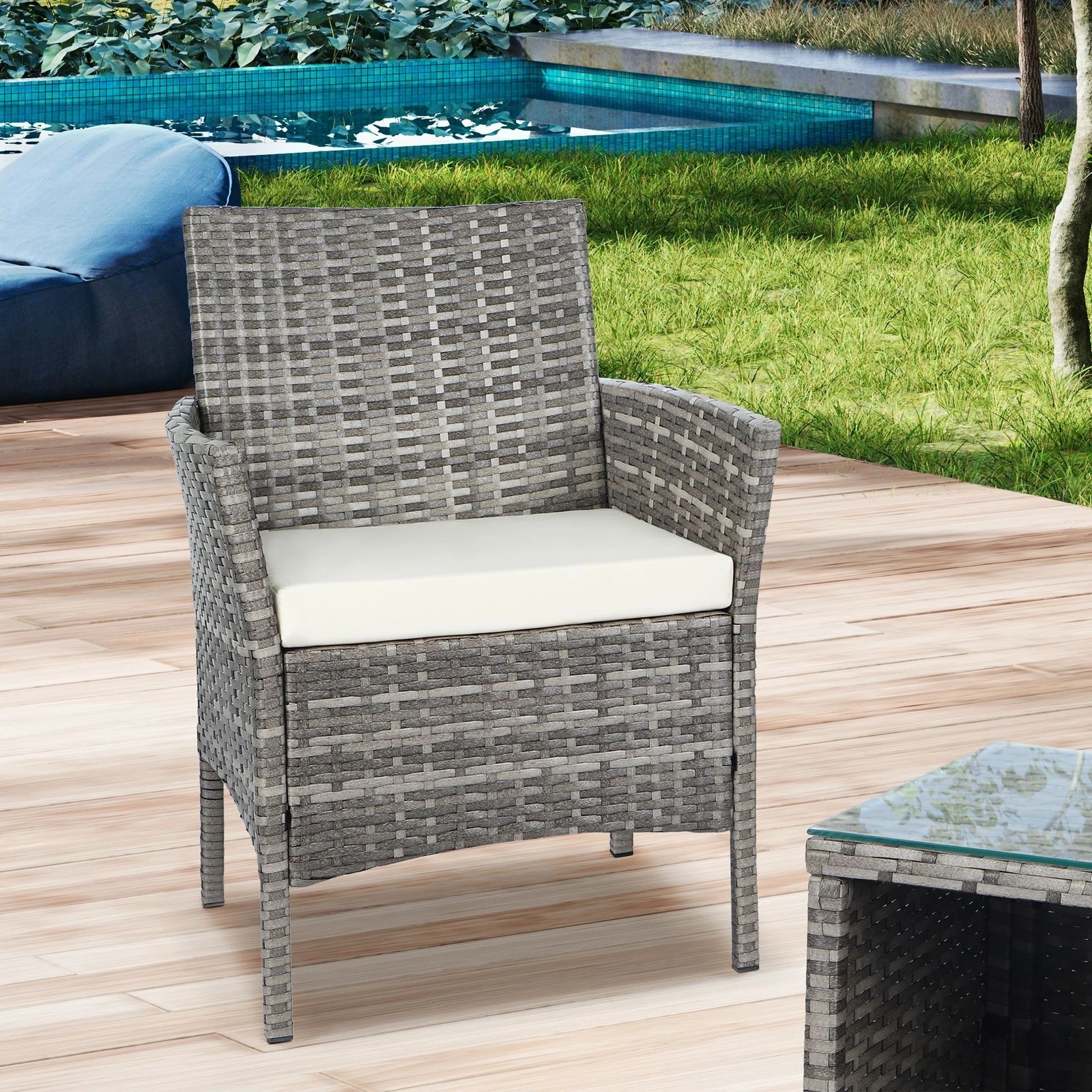 4 Alfordson Outdoor Furniture 3PCS Wicker Bistro Set Patio Chairs Table - Grey, 4 of 8