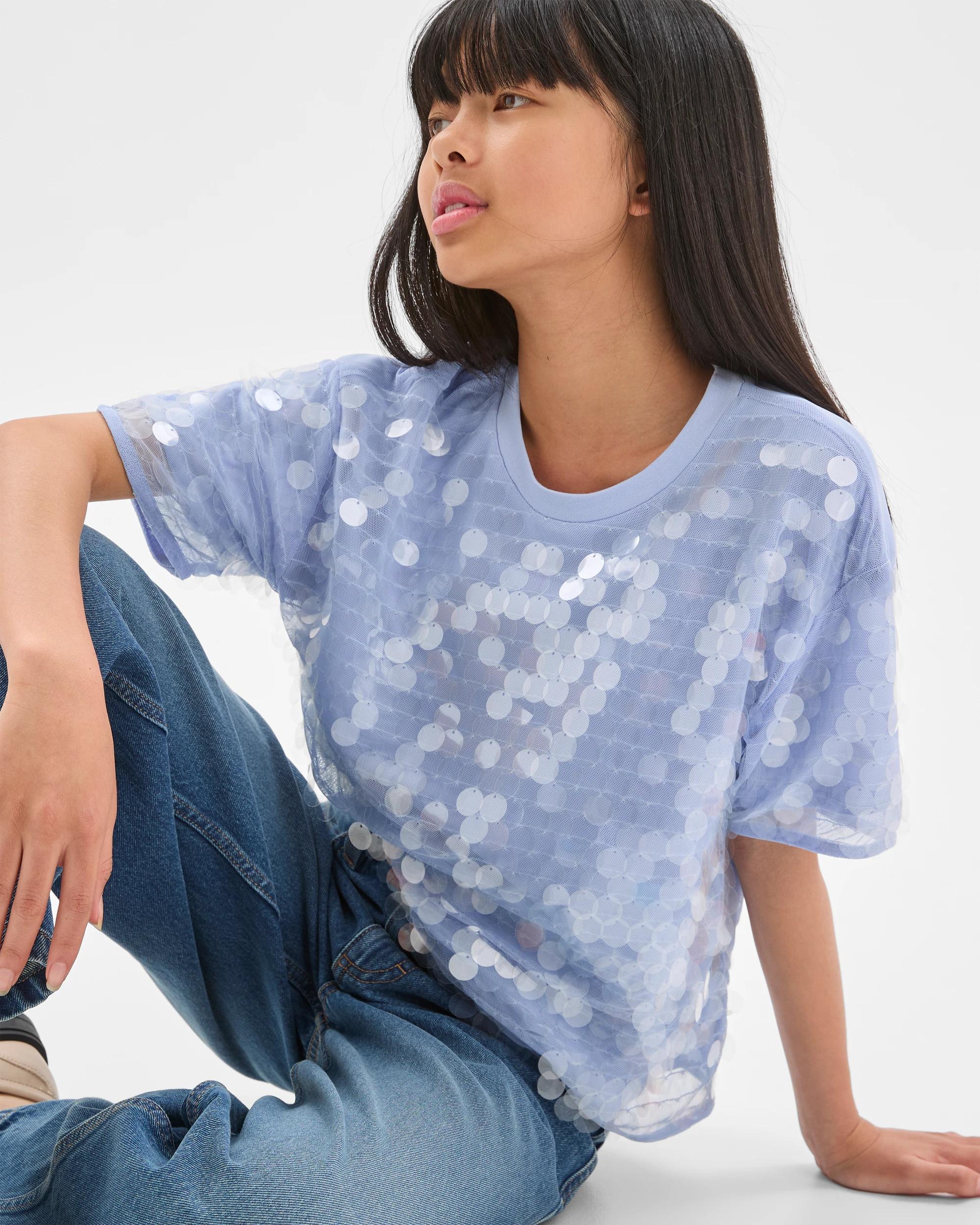 1 Target Kids Sequin Short Sleeve T-Shirt BLUE, 1 of 6