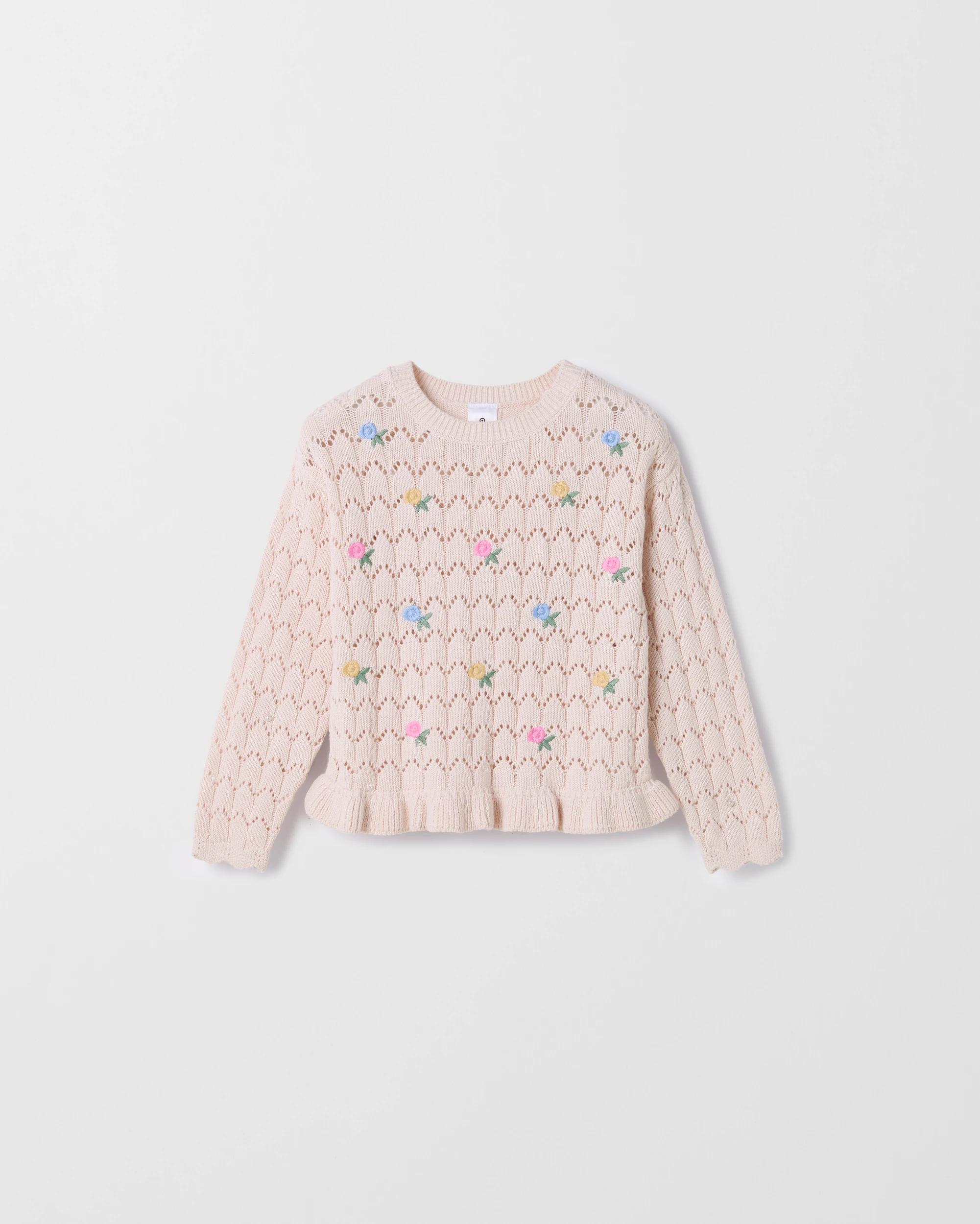 1 Target Kids Australian Cotton Pointelle Embroidered Jumper CREAM, 1 of 3