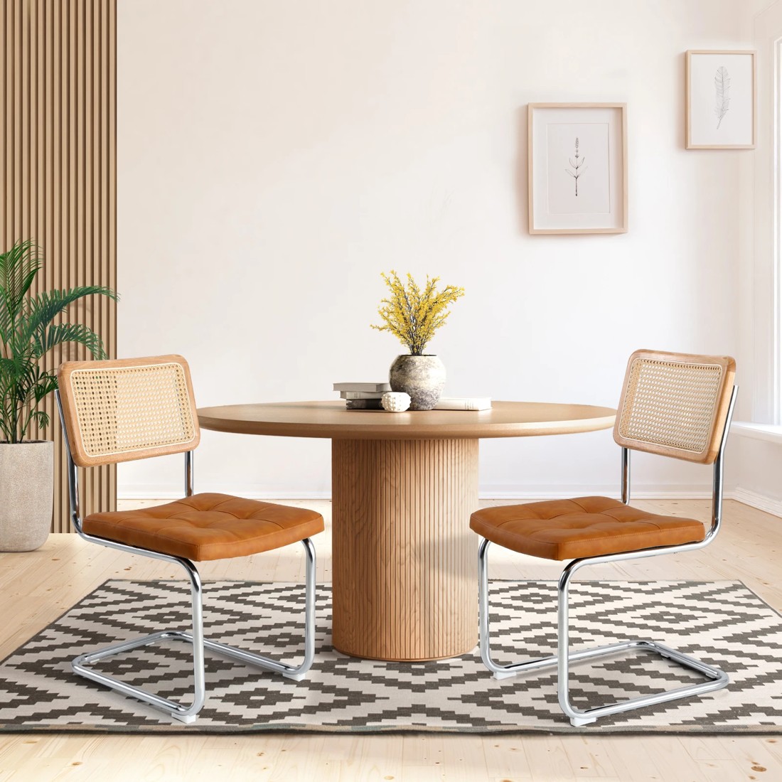 2 Oikiture 2x Rattan Dining Chair Cesca Replica Cantilever Pu Leather Padded
 - Brown, 2 of 10