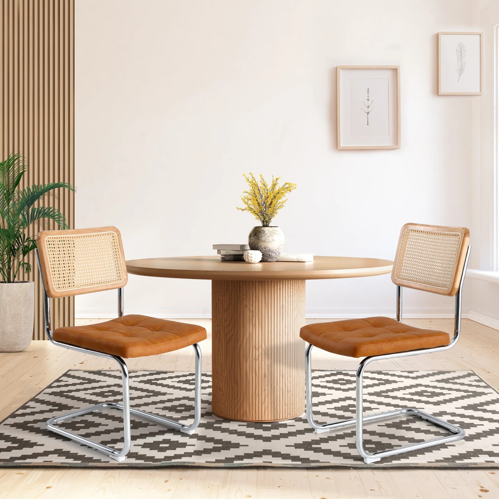 2 Oikiture 2x Rattan Dining Chair Cesca Replica Cantilever Pu Leather Padded
 - Brown, 2 of 10