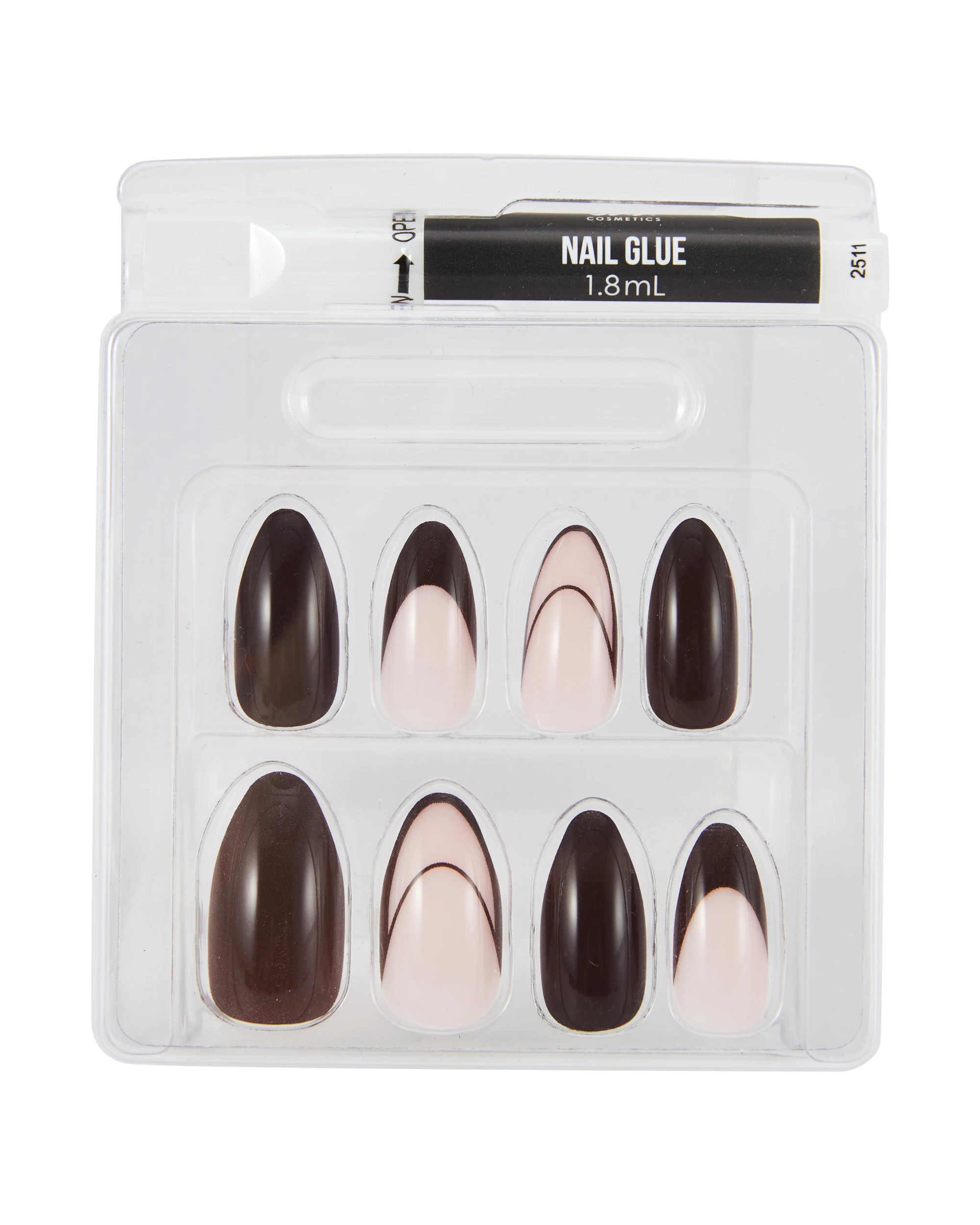 3 OXX Cosmetics 24 Pack Artificial Nails with Adhesive - Pointed Stiletto Shape, Brown French Tips, 3 of 4