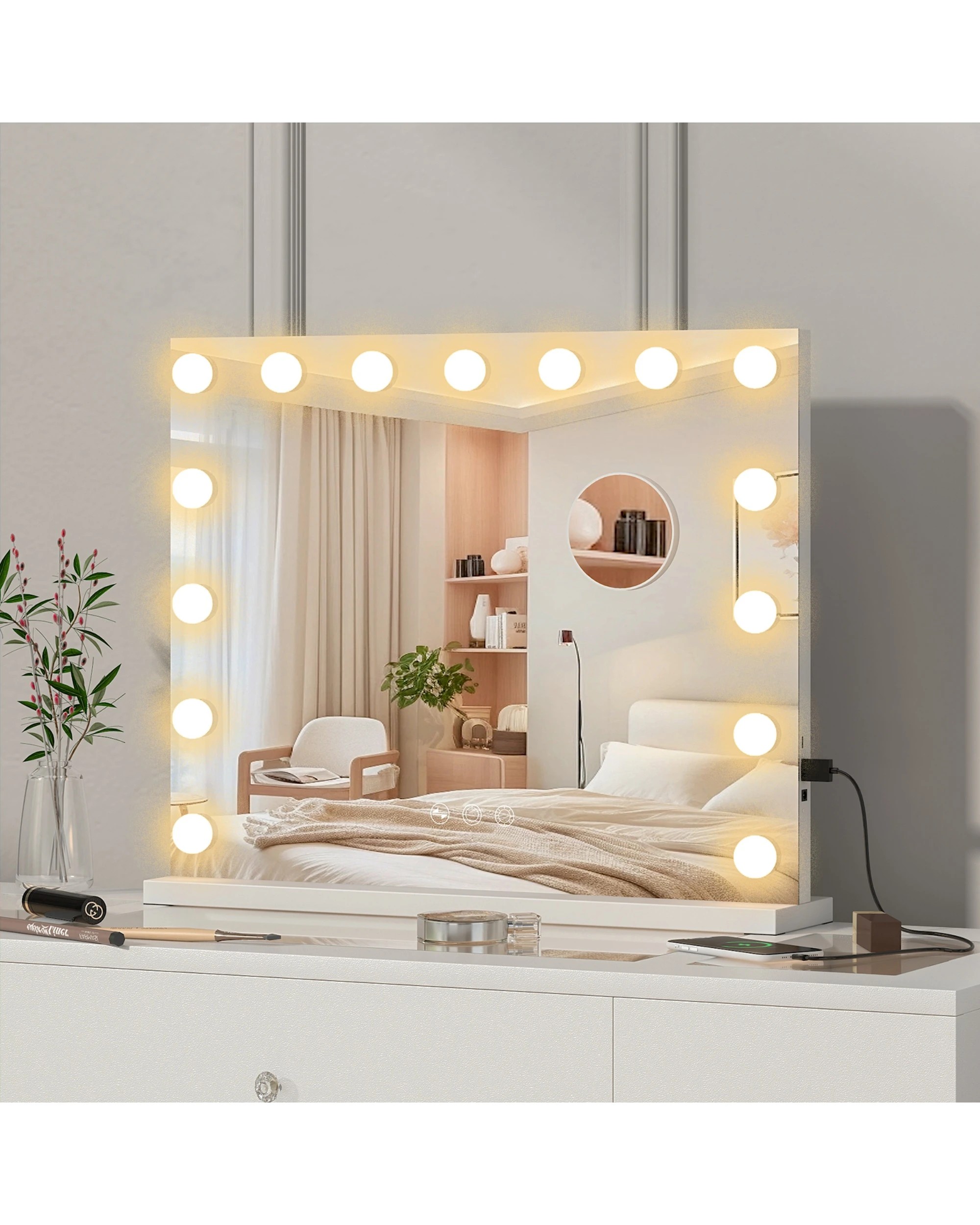 3 Advwin Vanity Makeup Mirror with Led Lights and 5x Magnification - White, 3 of 4