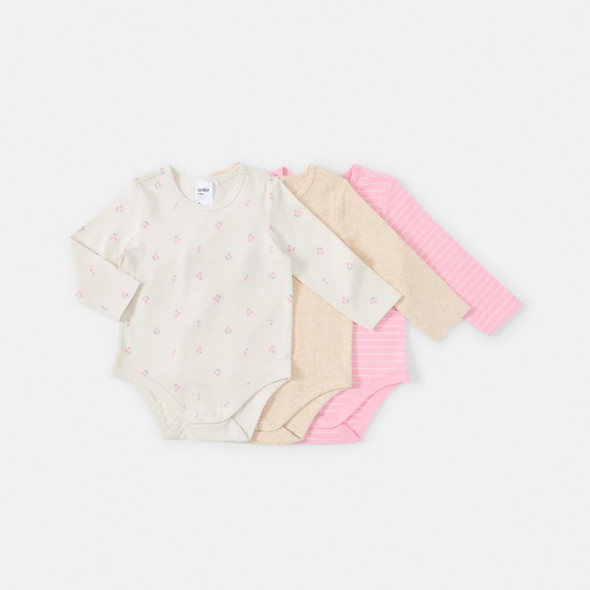 1 3 Pack Bodysuits Pnk Cherry, 1 of 8