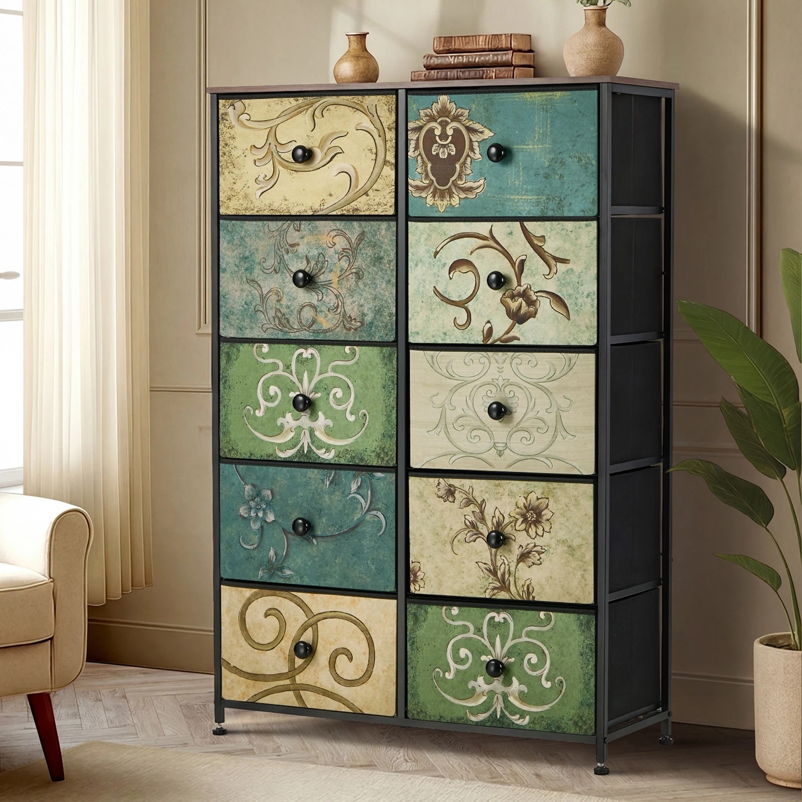 3 Oikiture 10 Chest of Drawers Fabric Storage Cabinet Tower Tallboy Retro Dresser - Multi, 3 of 6