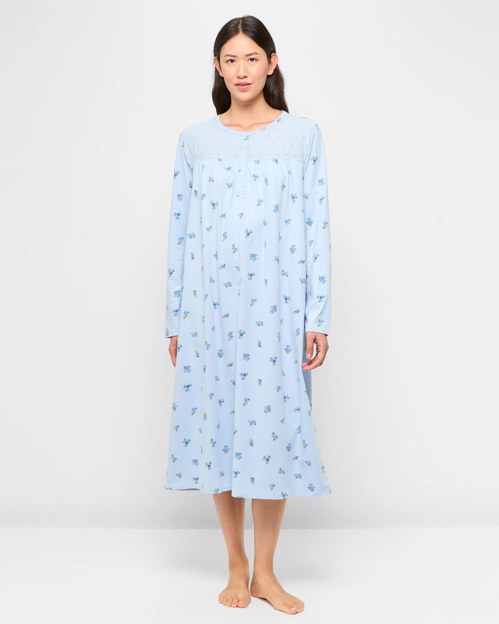 1 Target Australian Cotton Long Sleeve Traditional Sleep Nightie BLUE DITSY, 1 of 5