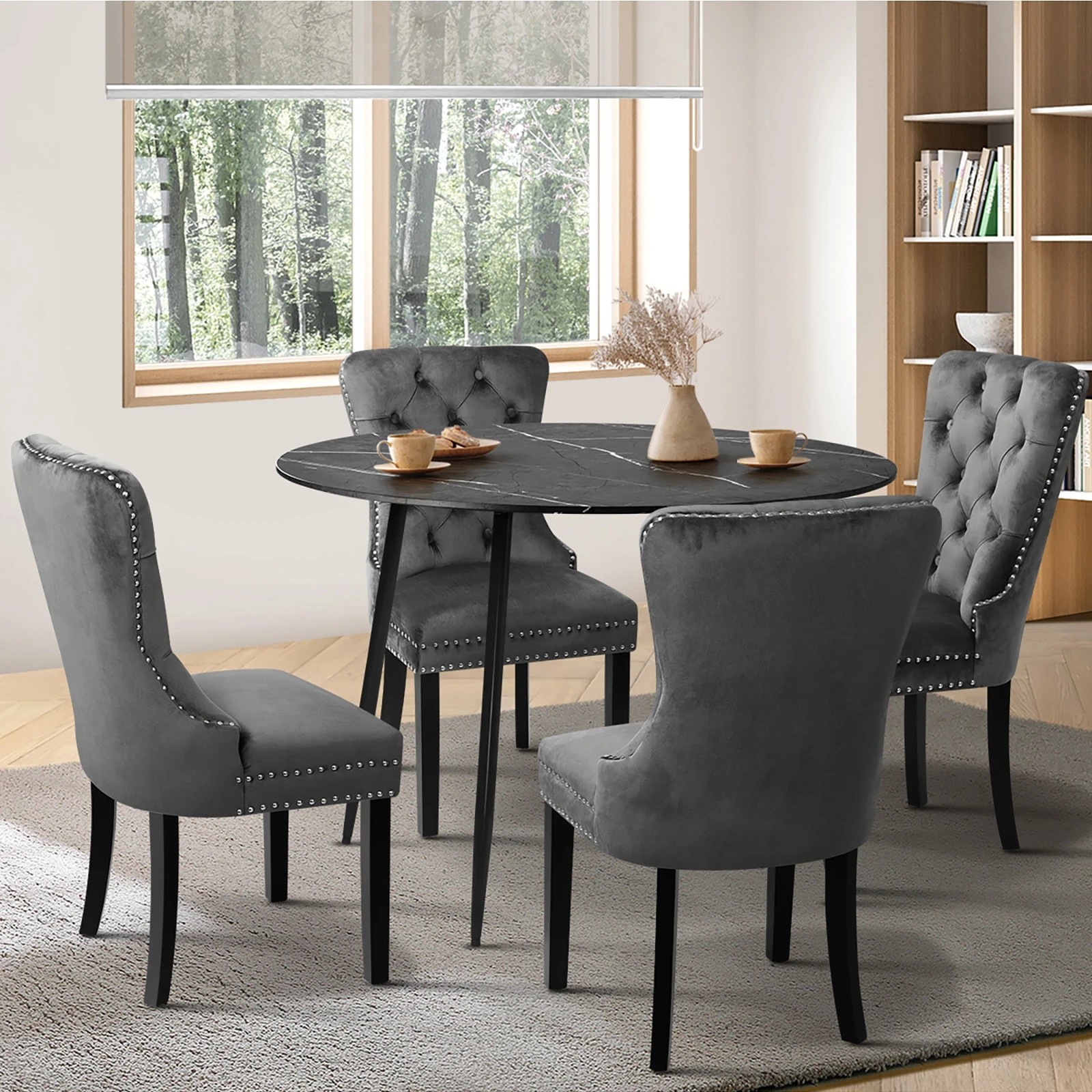 3 Oikiture 110cm Round Dining Table With 4pcs Dining Chairs Velvet
 - Multi, 3 of 10