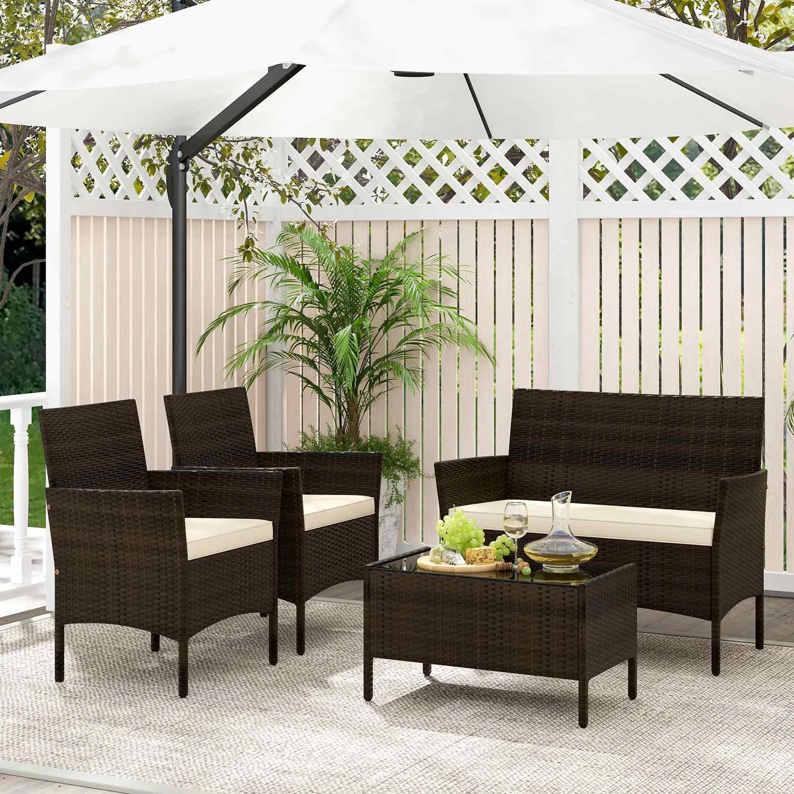 4 Costway 4pcs Outdoor Wicker Furniture Setting Garden Patio Sofa Lounge Set - Black, 4 of 5