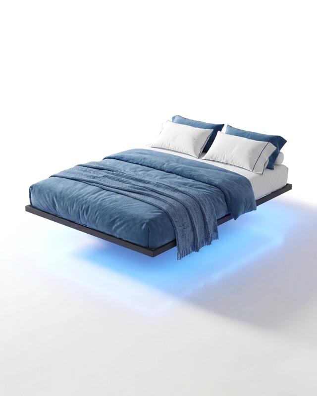 Advwin Double Floating Bed Frame With LED Lights Metal Plat