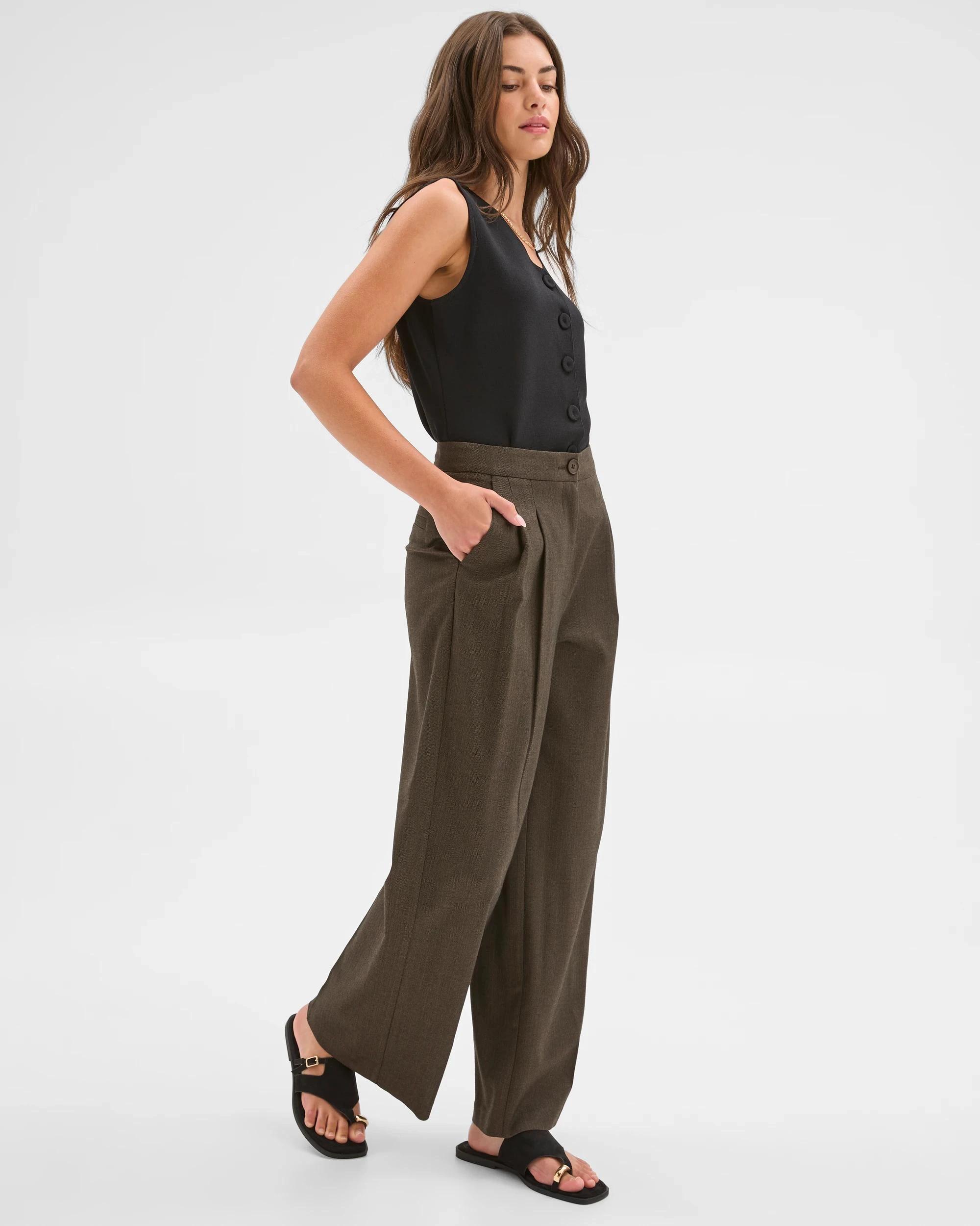 3 Target Petites Petites Herringbone Wide Leg Pants CHOCOLATE, 3 of 5