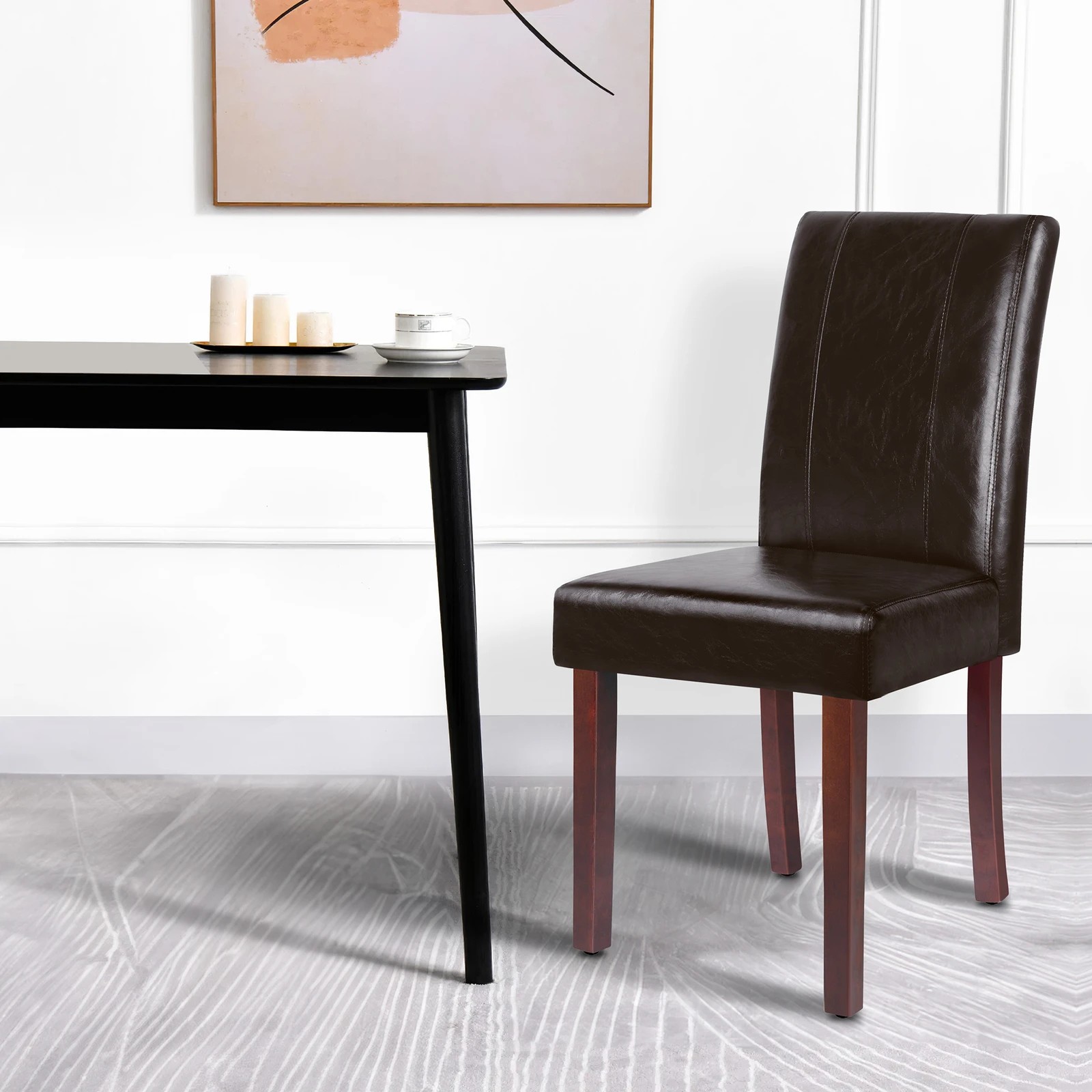 4 Alfordson 4x Dining Chairs Cafe Kitchen High-Back Chair Glossy PU Leather - Brown, 4 of 10