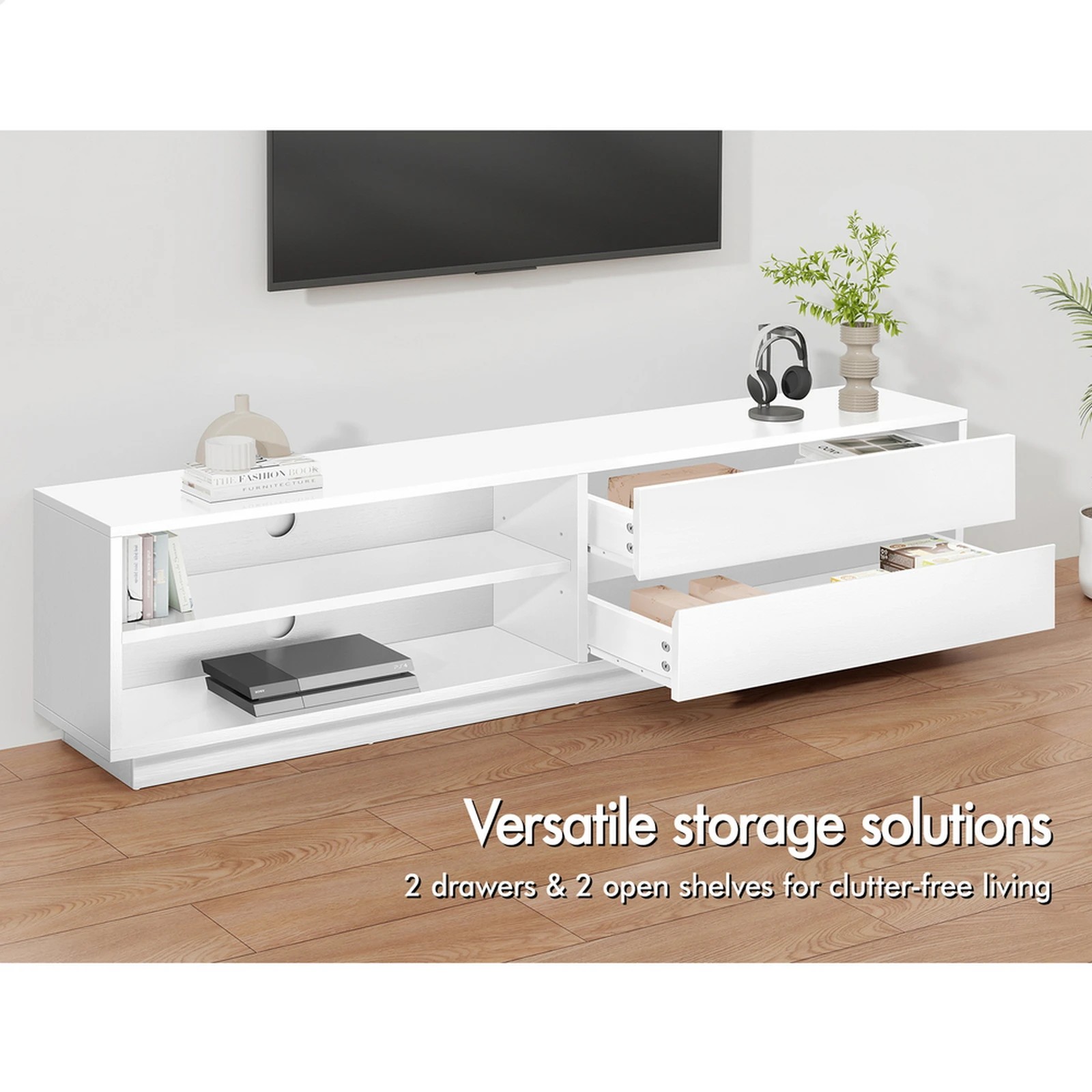 4 Alfordson Entertainment Unit TV Cabinet Stand Storage Drawer 180cm - White, 4 of 9