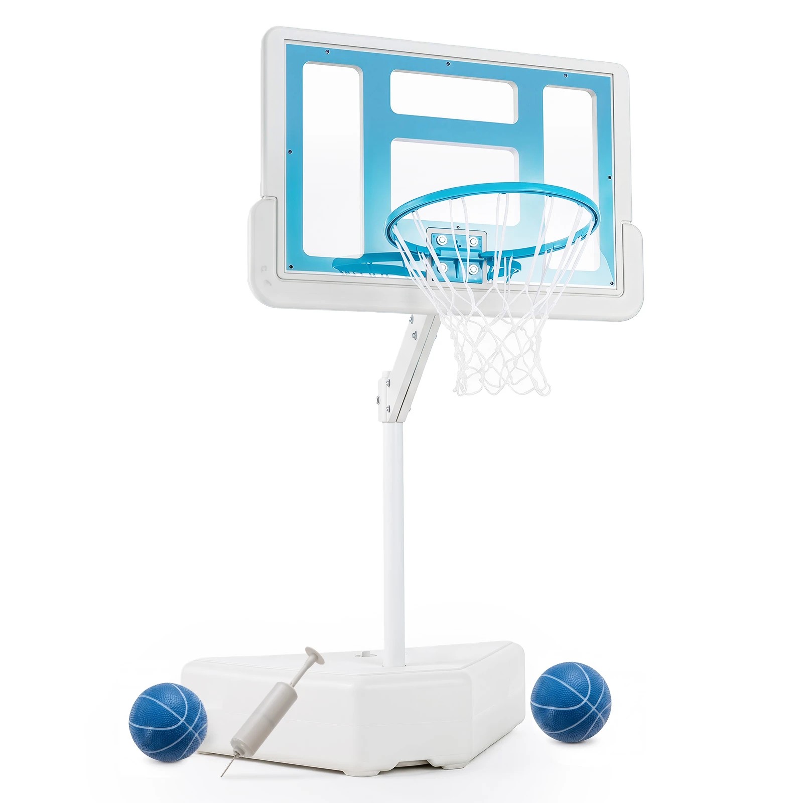 1 Costway Splash & Shoot Pool Basketball Hoop 116.5-180cm Portable Swimming Pool Goal w/2 Water Ball - Blue, 1 of 7