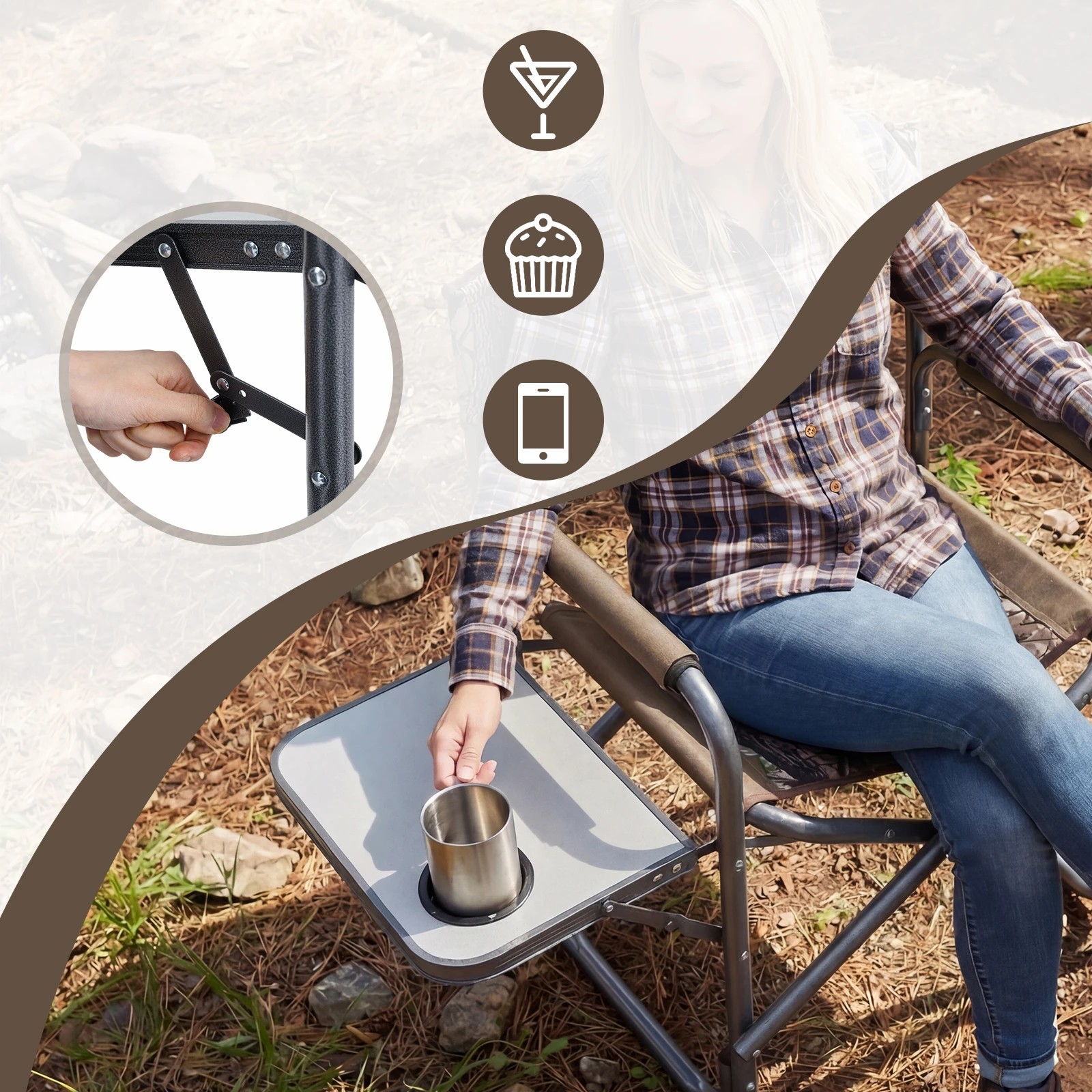 3 Costway Folding Camping Chair Portable Directors Chair Hiking Chair w/Side Table - Multi, 3 of 6