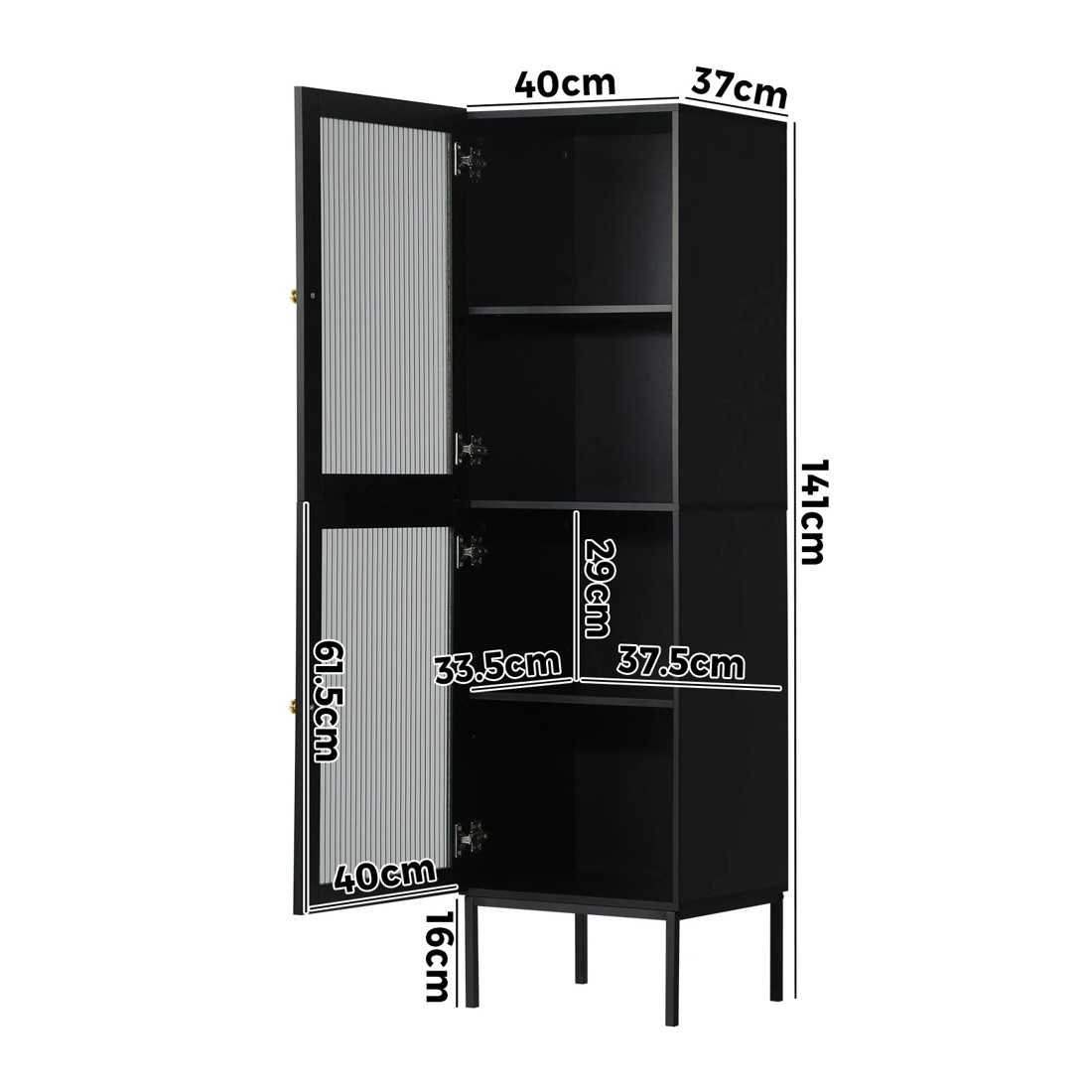 8 Oikiture Storage Cabinet Tall Slim Cupboard Tempered Glass Door
 - Black, 8 of 9