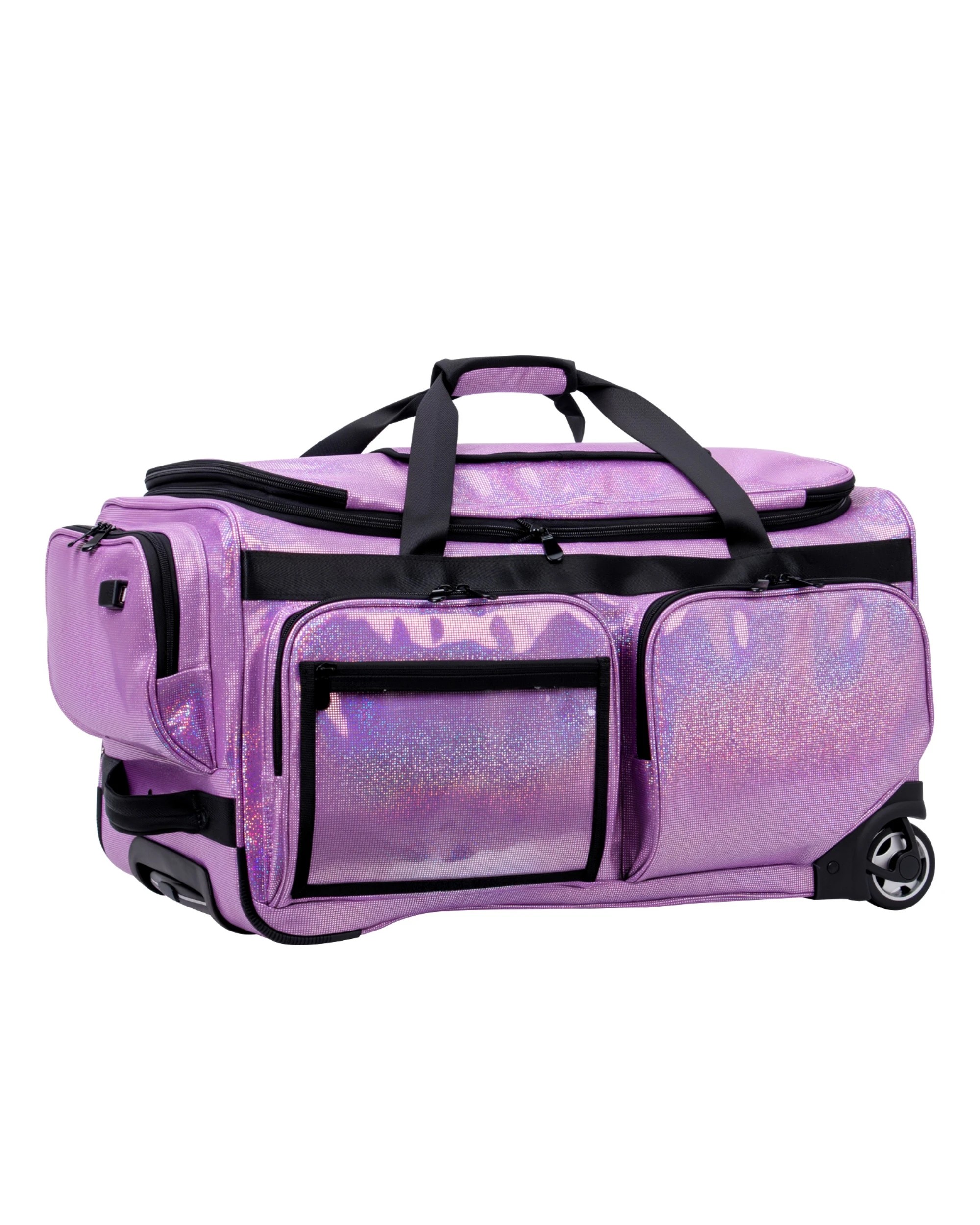 2 Advwin 26" Rolling Dance Bag with Instant Changing Design Glitter - Purple, 2 of 10