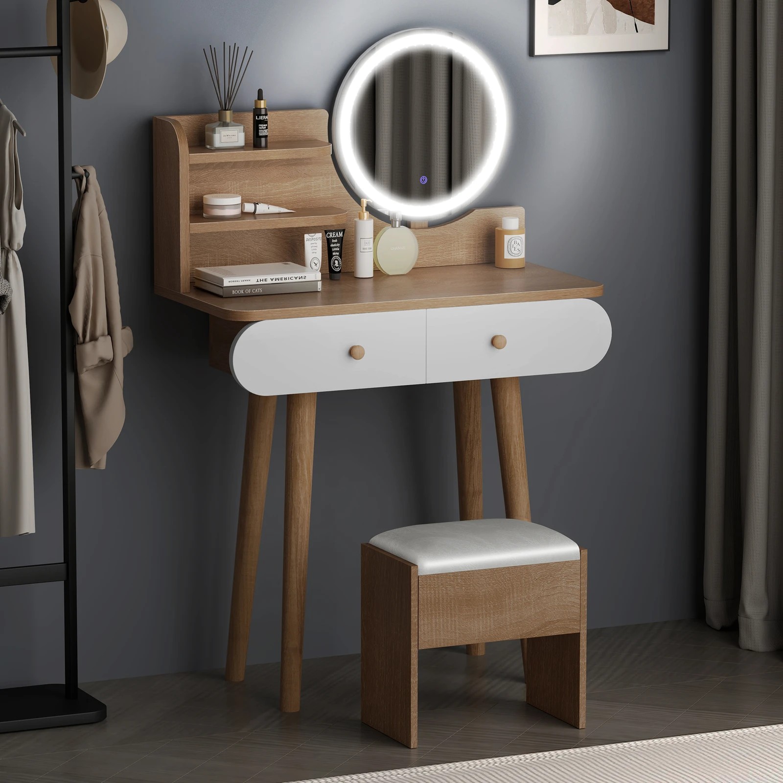 9 Alfordson Dressing Table Stool Set Makeup Mirror Vanity LED Light - Natural, 9 of 10