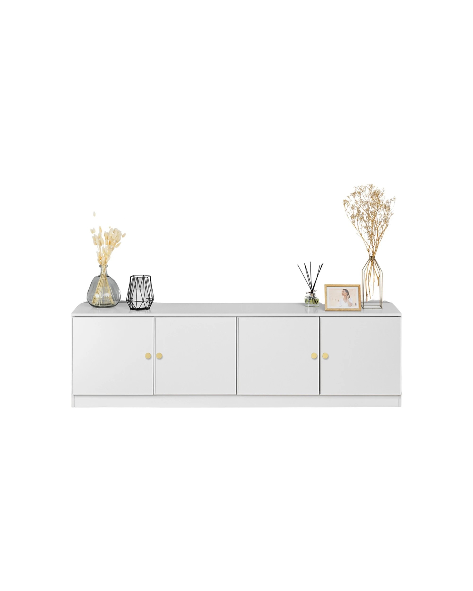 2 European Cabinetry Bucharest Slim Panel TV Unit Brass Round Handle - White, 2 of 4