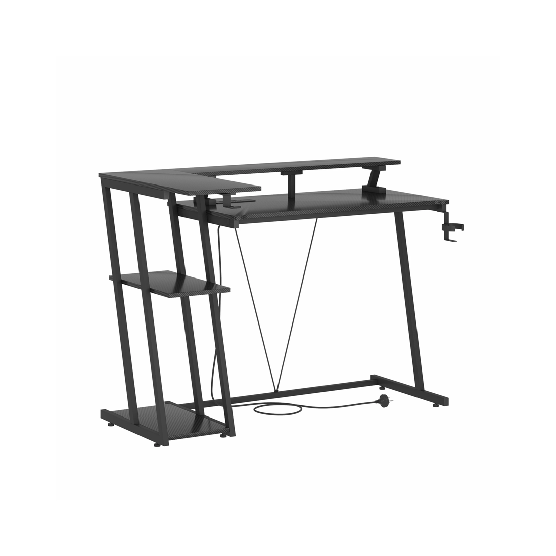 1 Advwin L Shaped Gaming Desk With Led Lights & Power Outlets 120cm - Black, 1 of 10