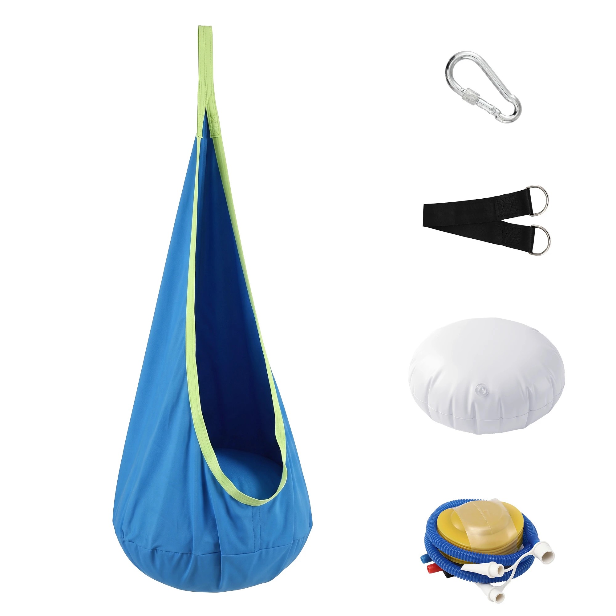 3 Gardeon Kids Hammock Chair Indoor Outdoor Hanging Swinging Tent with Inflatable Cushion 70cmx150cm - Blue, 3 of 9