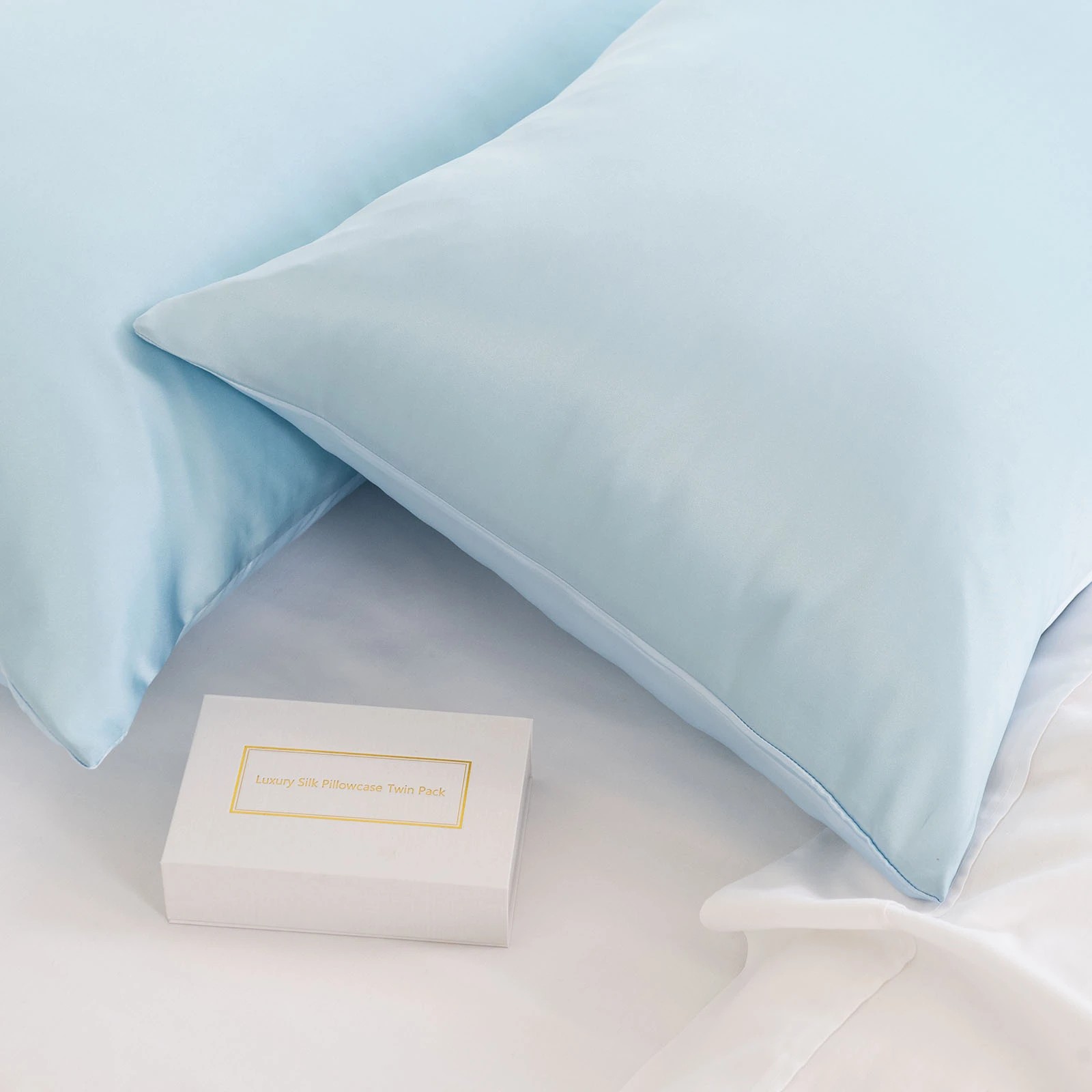 4 Royal Comfort Mulberry Soft Silk Luxurious Hypoallergenic Pillowcase Twin Pack - Blue, 4 of 10