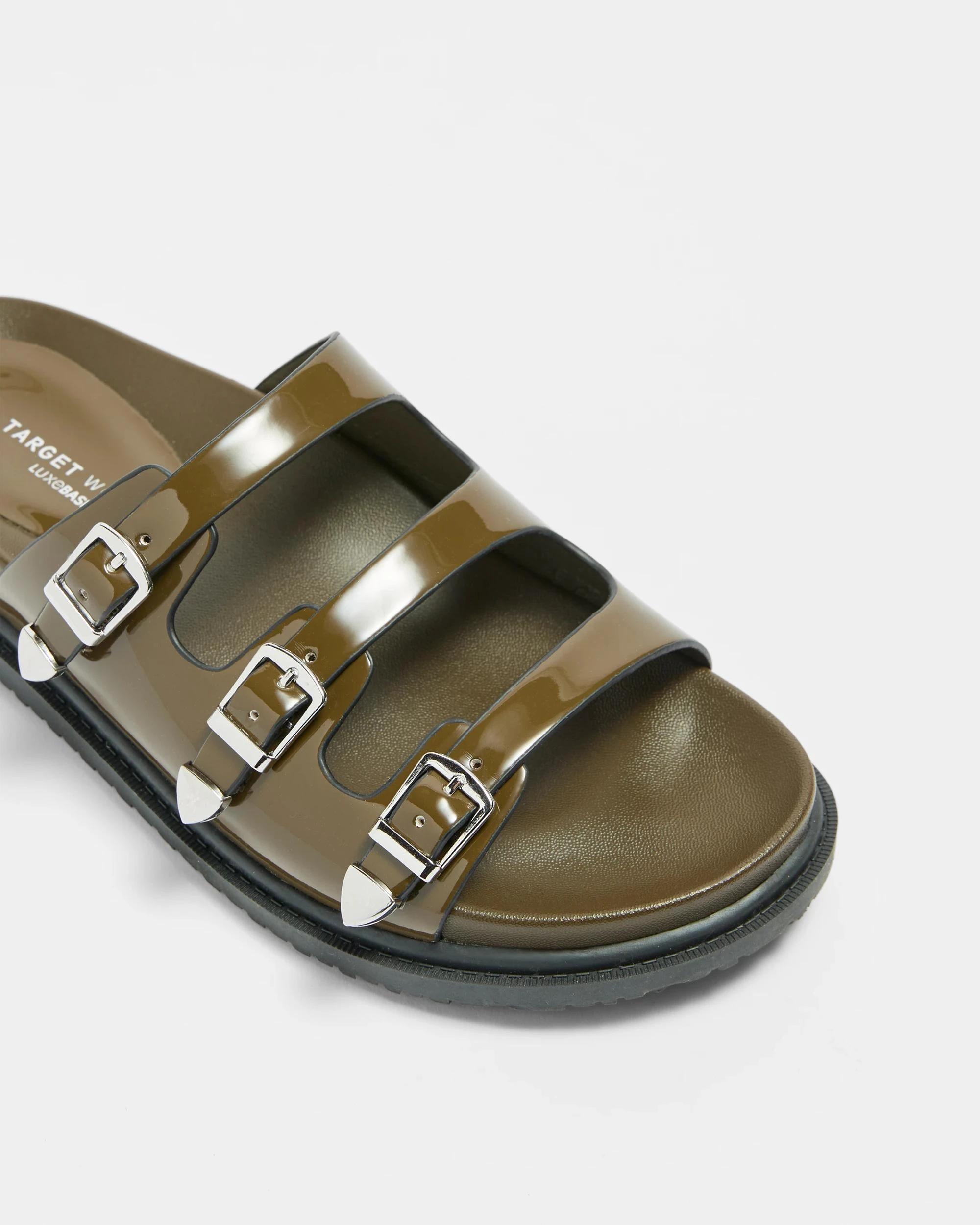 2 Target Womens Triple Strap Flat Sandal - Cyprus BROWN KHAKI PATENT, 2 of 3