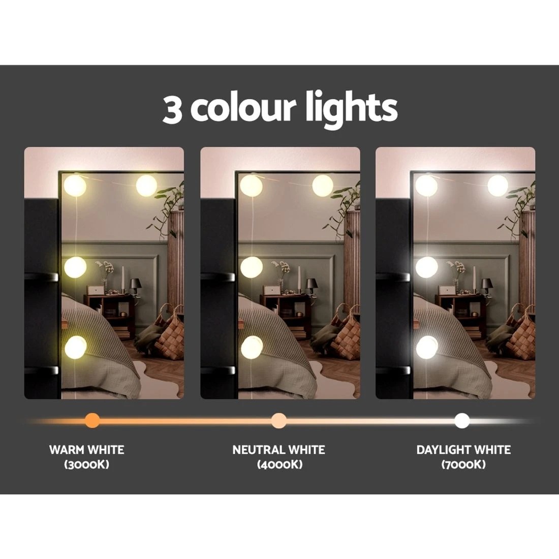 6 Artiss Dressing Table Set Stool 10 Led Bulbs  Dulcea - Black, 6 of 8