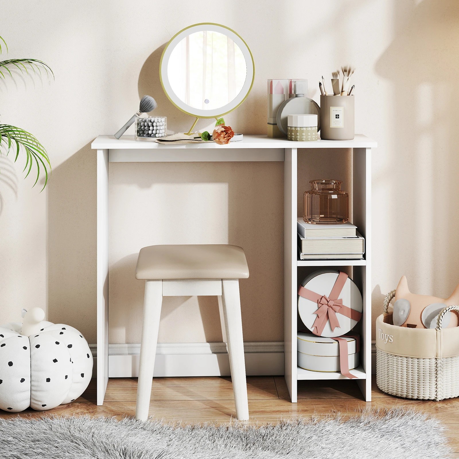 2 Costway 80cm Wood Computer Desk Home Office Desk - White, 2 of 9