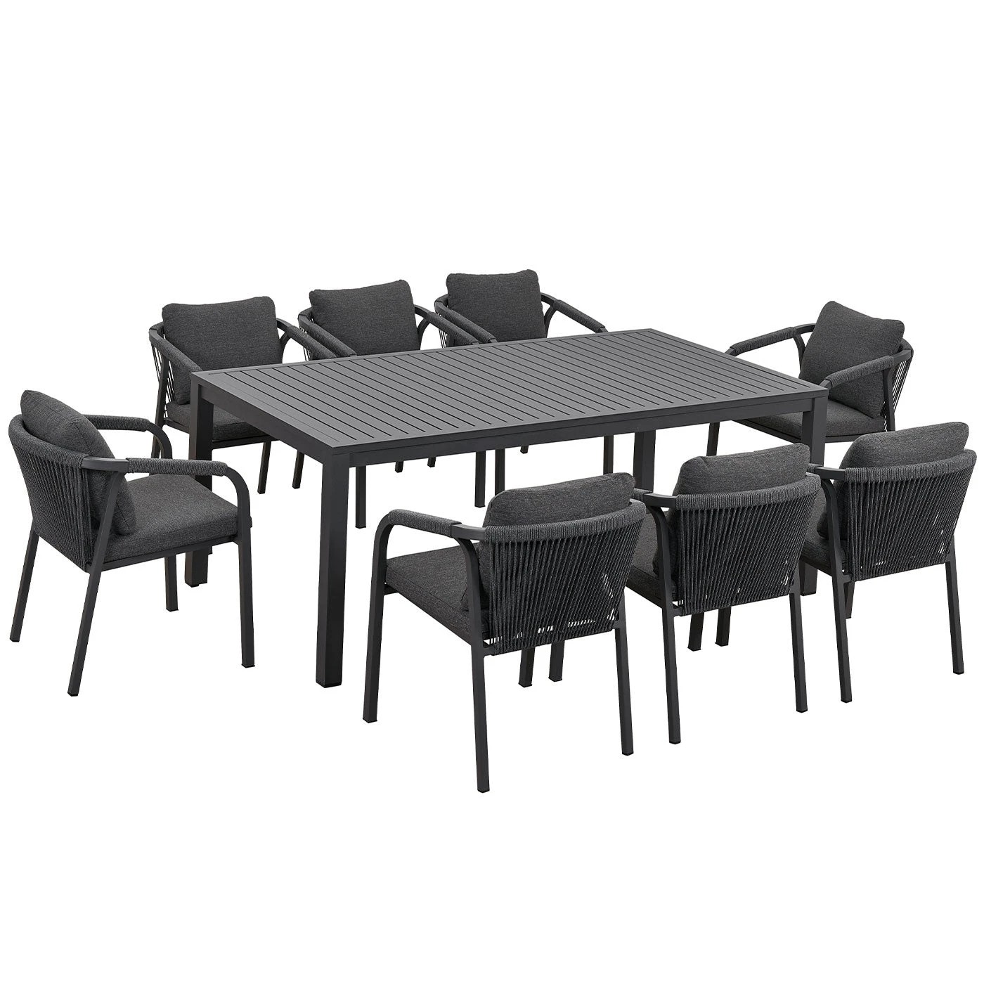 1 Moda Living La Perouse 9-Piece Charcoal Aluminium Outdoor Dining Set – Dark Grey Cushion - Charcoal, 1 of 10