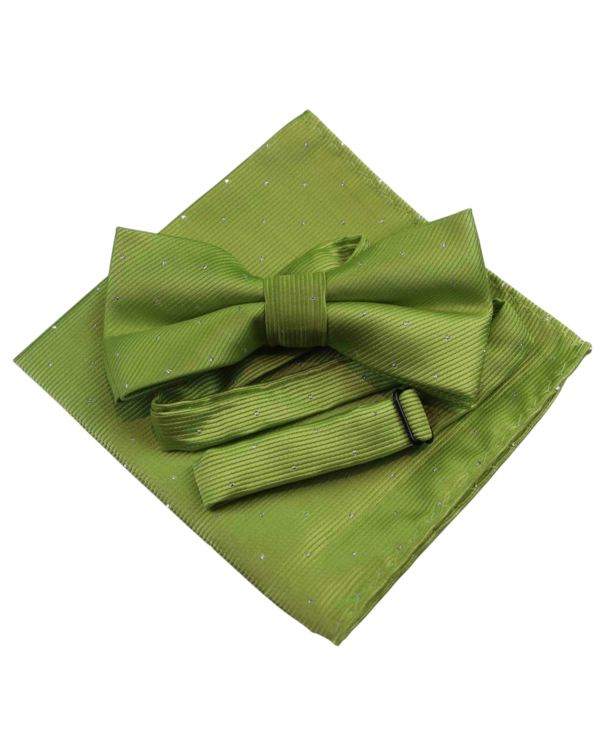 1 Zasel Mens Olive Green With Silver Stars Matching Bow Tie & Pocket Square Set - Multi, 1 of 4