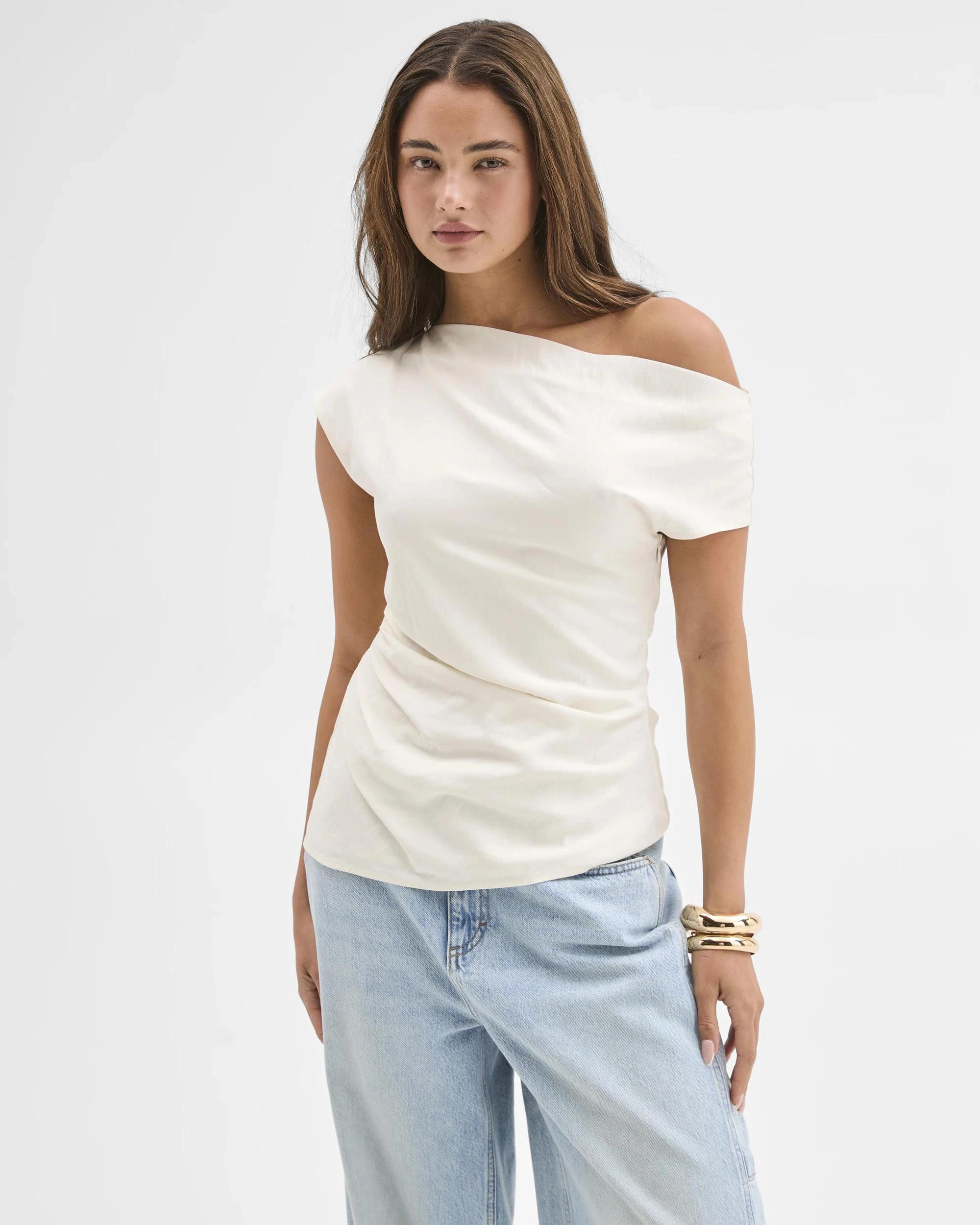 2 Lily Loves Gathered Side Off Shoulder Top WHITE, 2 of 6
